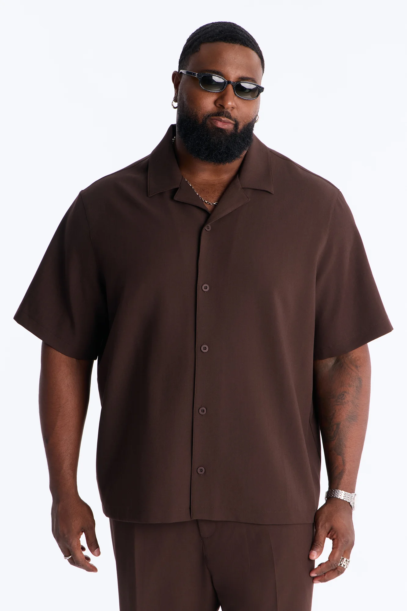 Modern Essential Sleeve Cuban Collar Button Down - Chocolate - Image 5