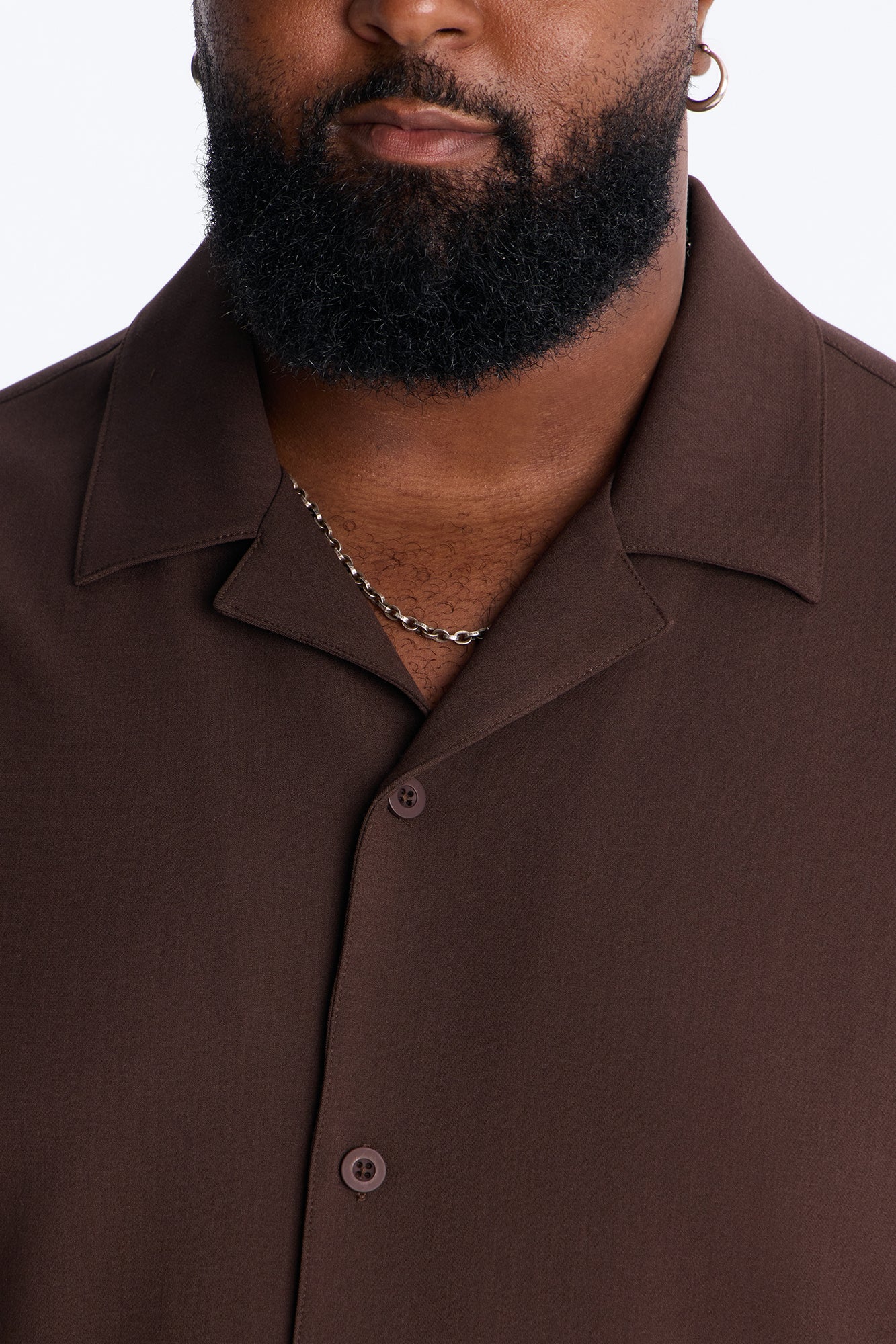 Modern Essential Sleeve Cuban Collar Button Down - Chocolate - Image 7