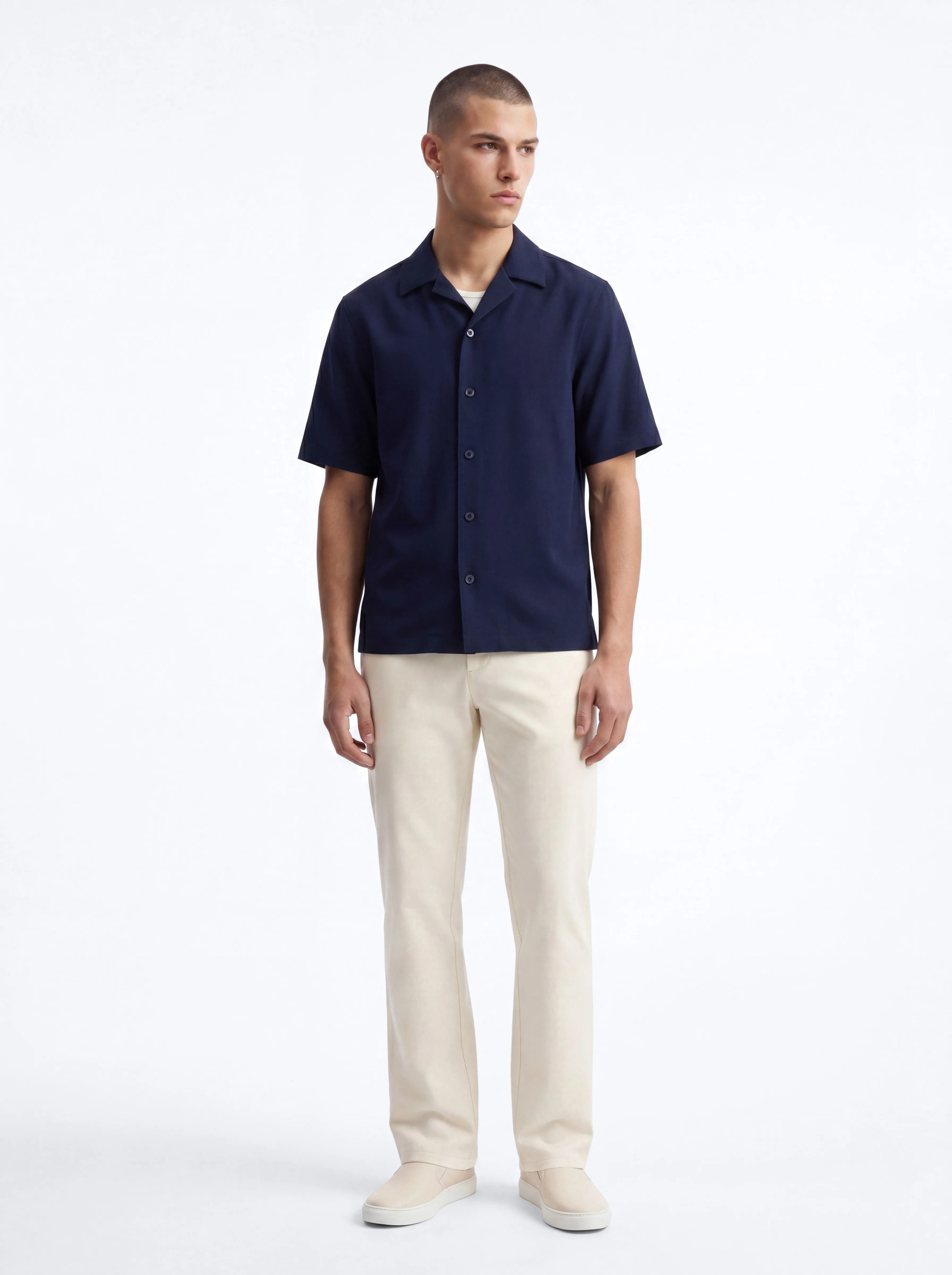 Modern Essential Sleeve Cuban Collar Button Down - Navy