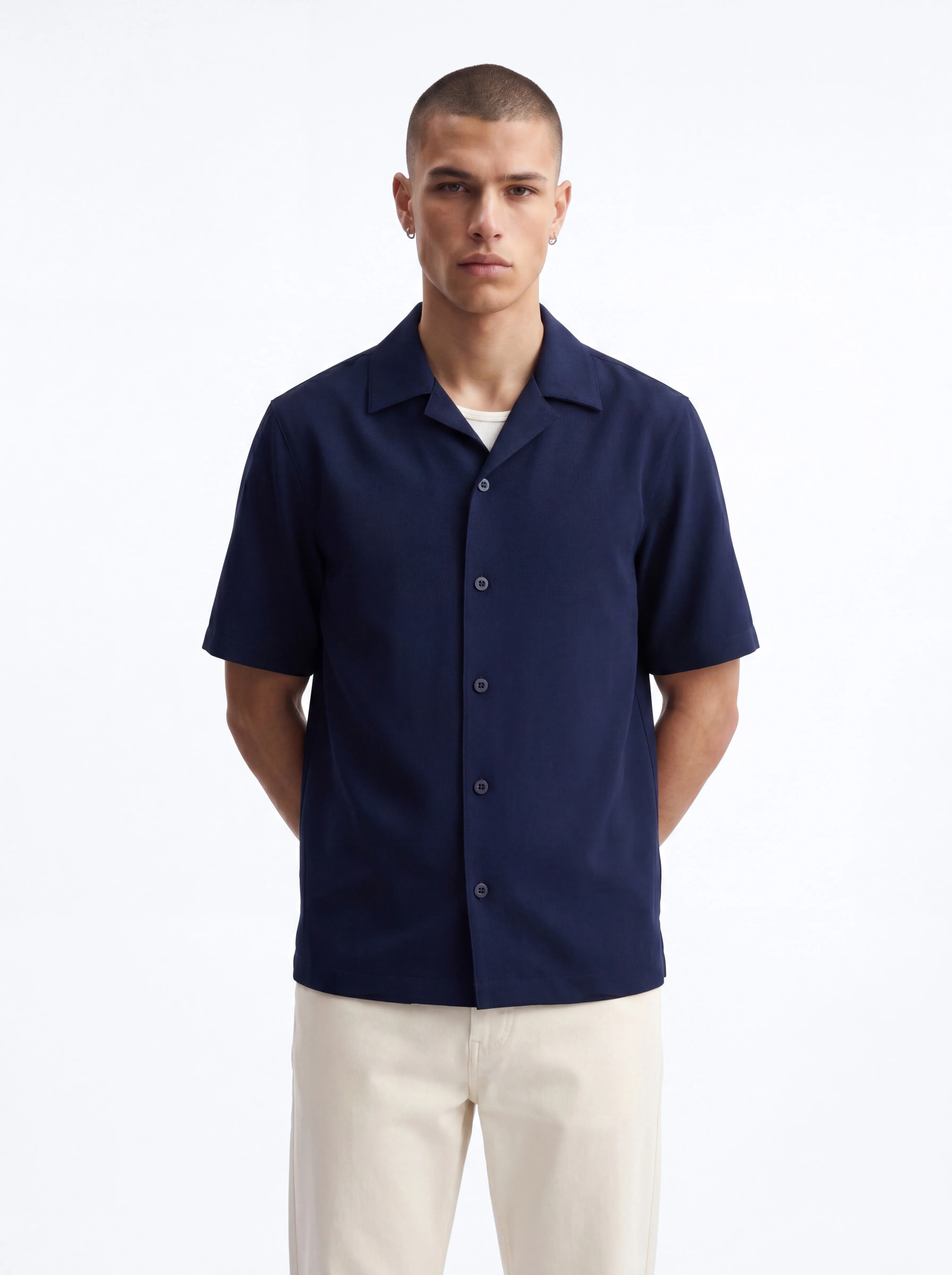 Modern Essential Sleeve Cuban Collar Button Down - Navy - Image 2