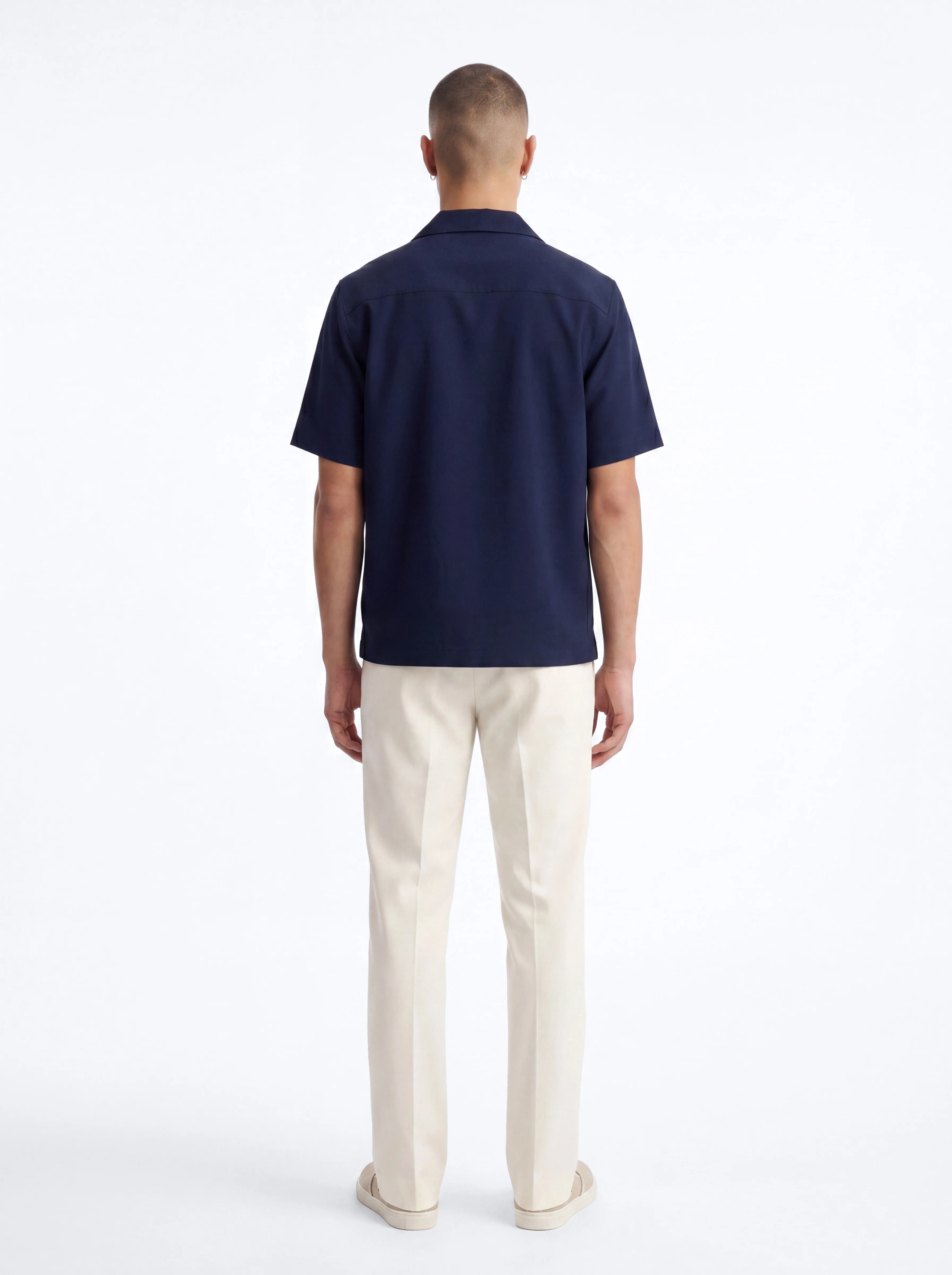 Modern Essential Sleeve Cuban Collar Button Down - Navy - Image 4