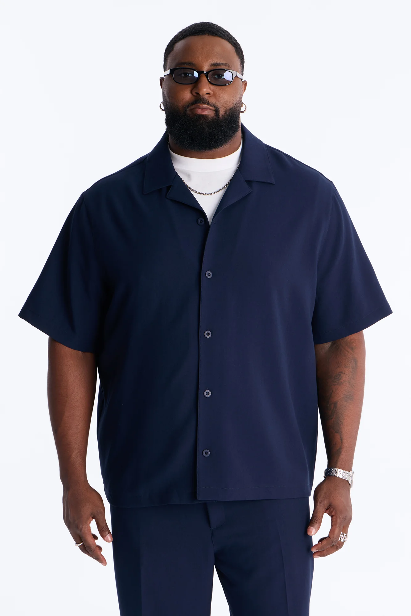 Modern Essential Sleeve Cuban Collar Button Down - Navy - Image 5
