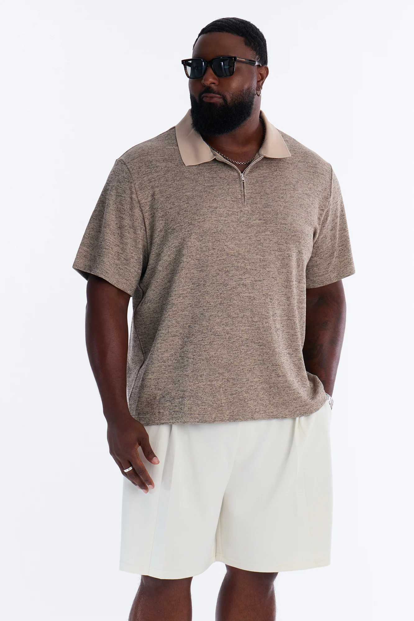 Modern Quarter Zip Polo - Brown/combo - Image 5