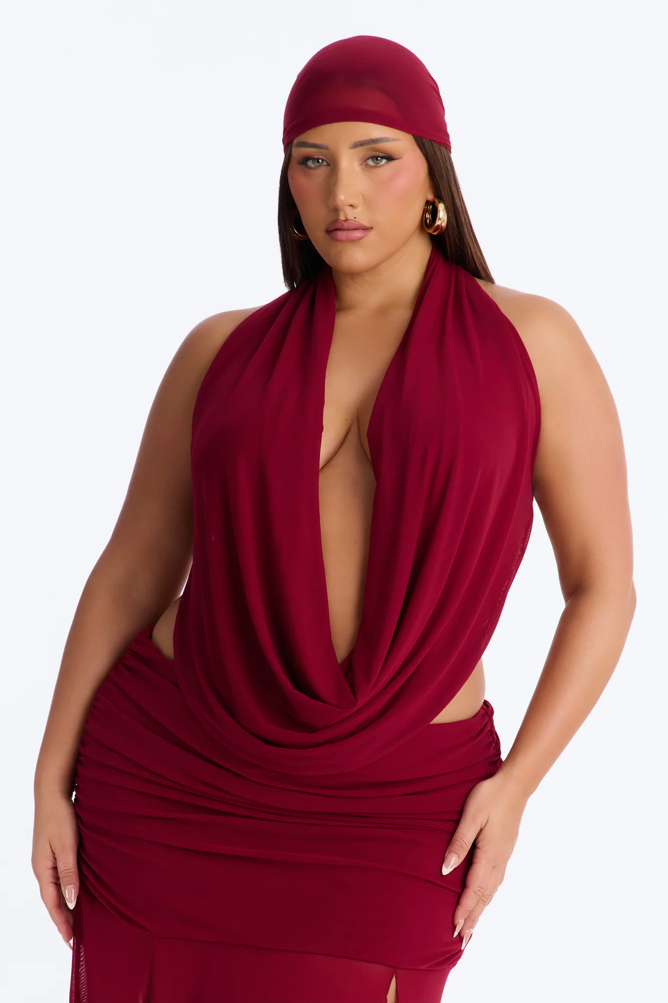 Monica Mesh 3 Piece Maxi Skirt Set - Wine - Image 6