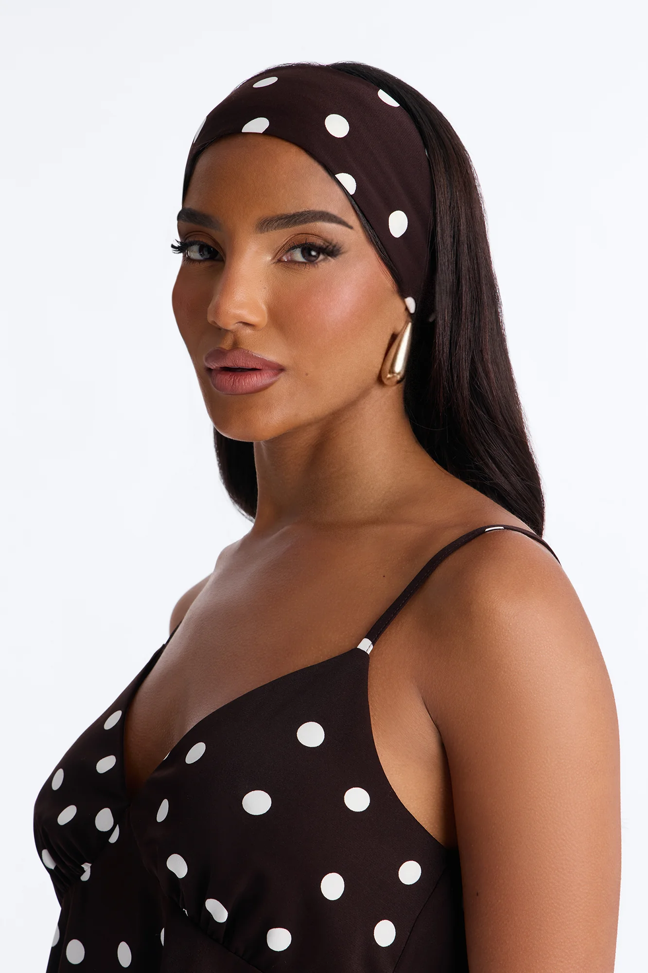 Monique Satin Polka Dot 3 Piece Pant Set - Brown Combo - Image 3