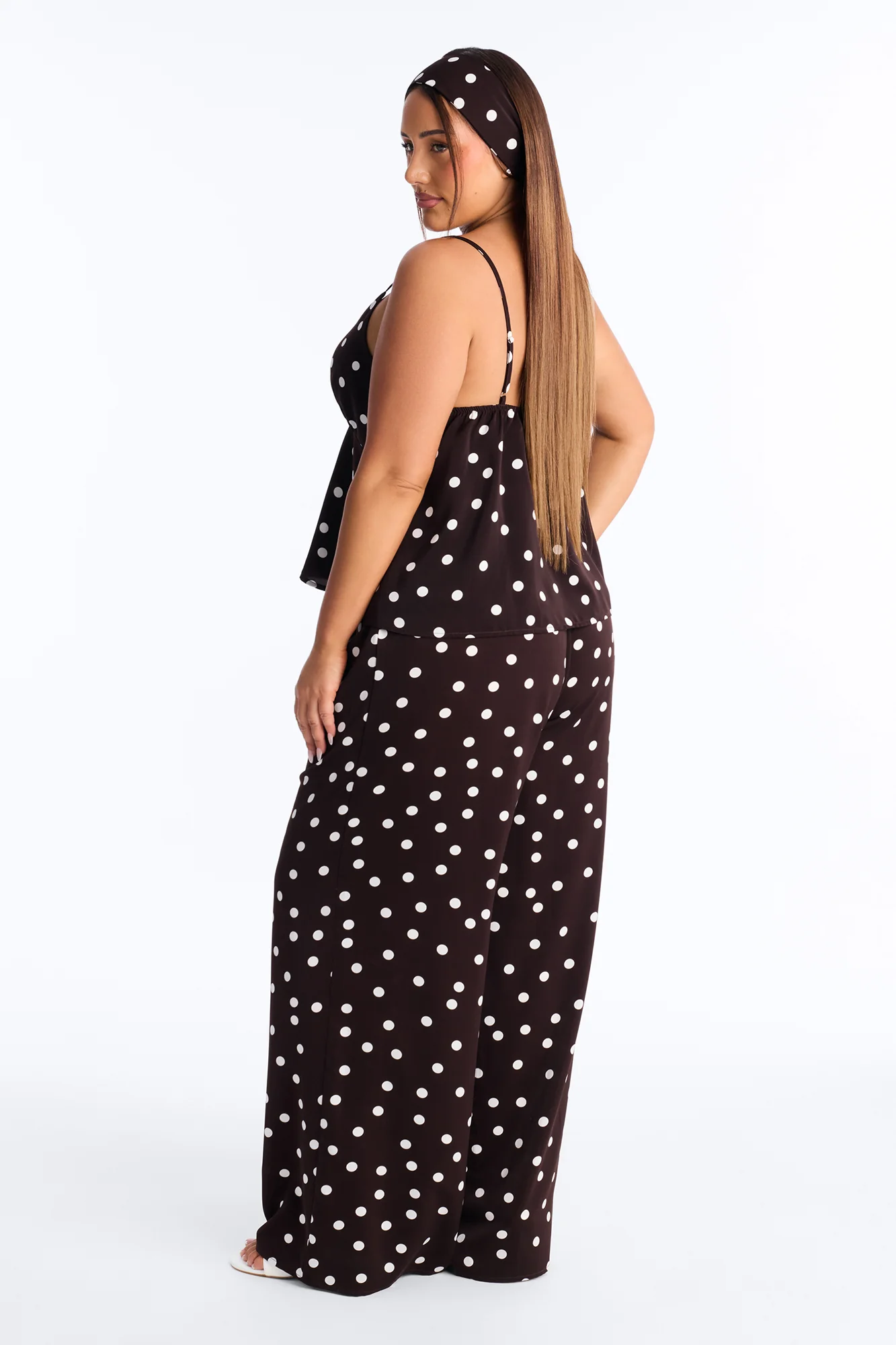Monique Satin Polka Dot 3 Piece Pant Set - Brown Combo - Image 8