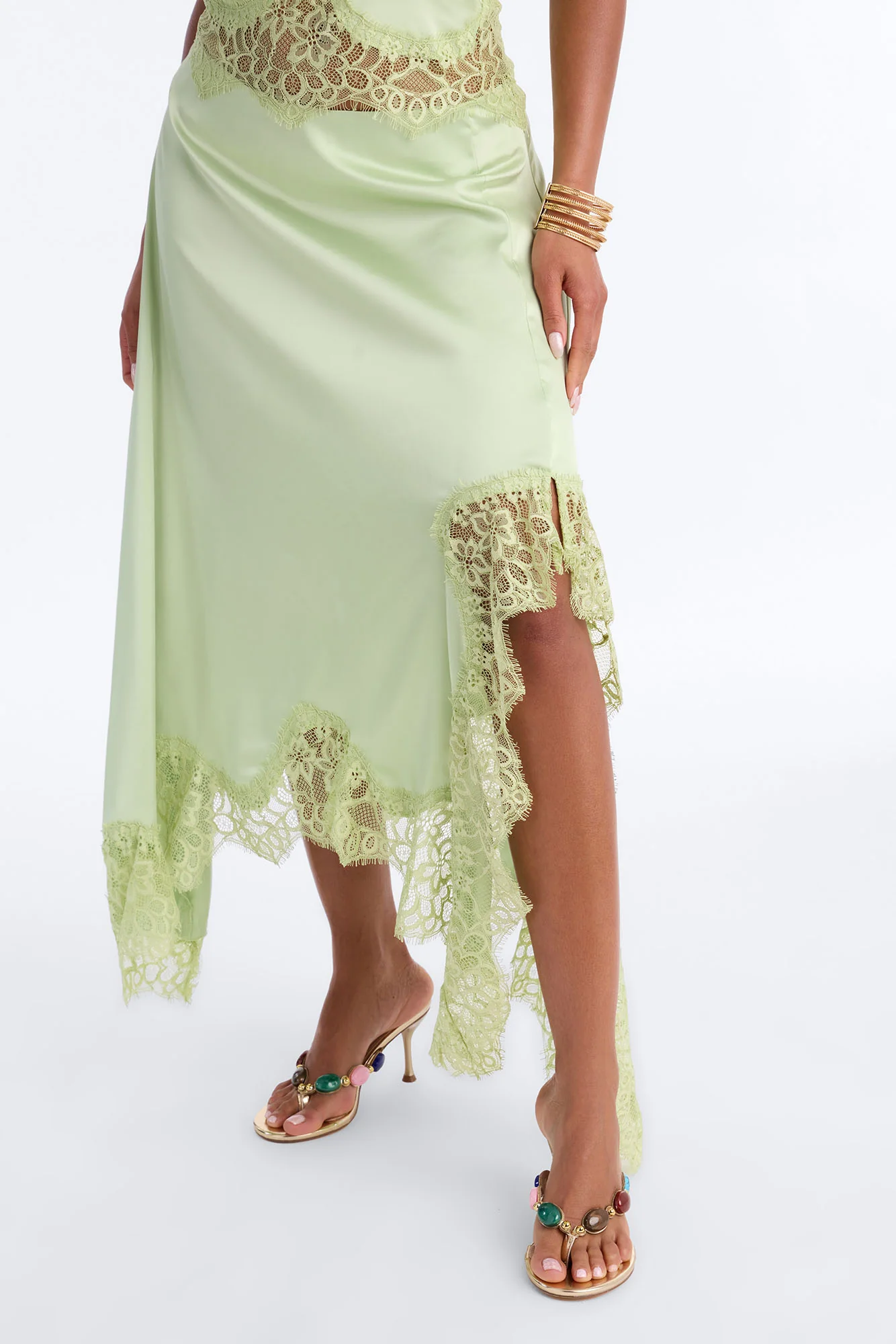 Monroe Satin Lace Skirt Set - Sage - Image 3