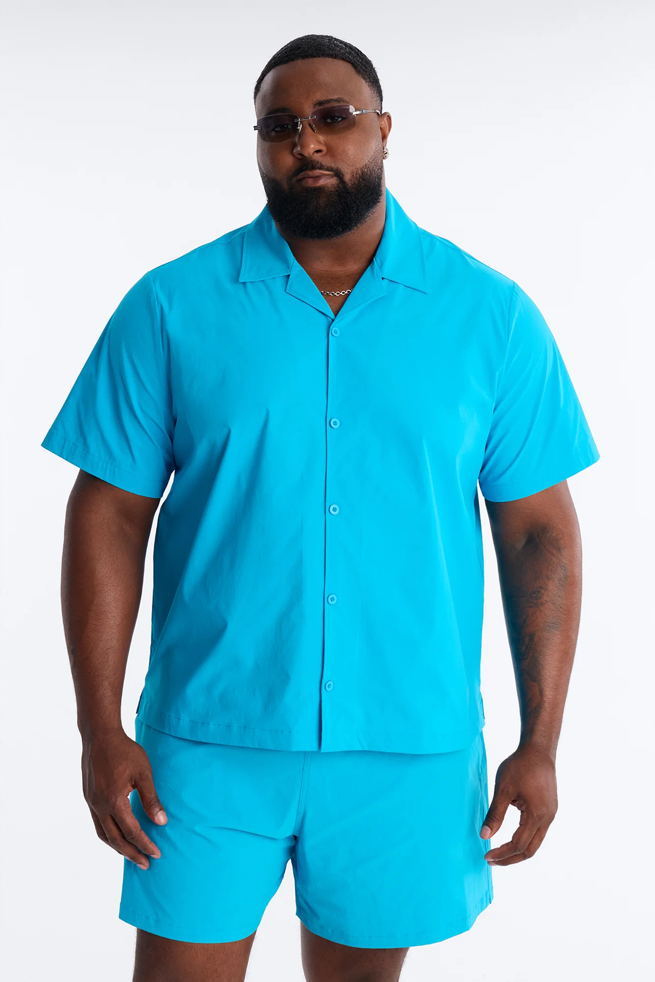 Montez Cuban Collar Button Up Shirt - Blue - Image 4