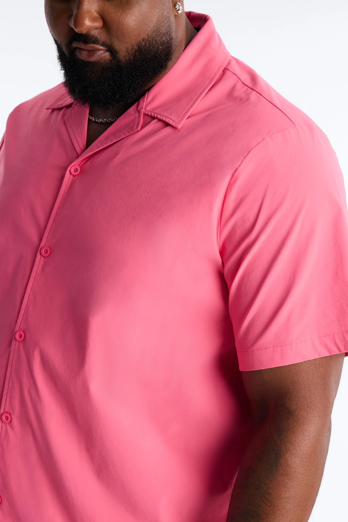 Montez Cuban Collar Button Up Shirt - Hot Pink - Image 7