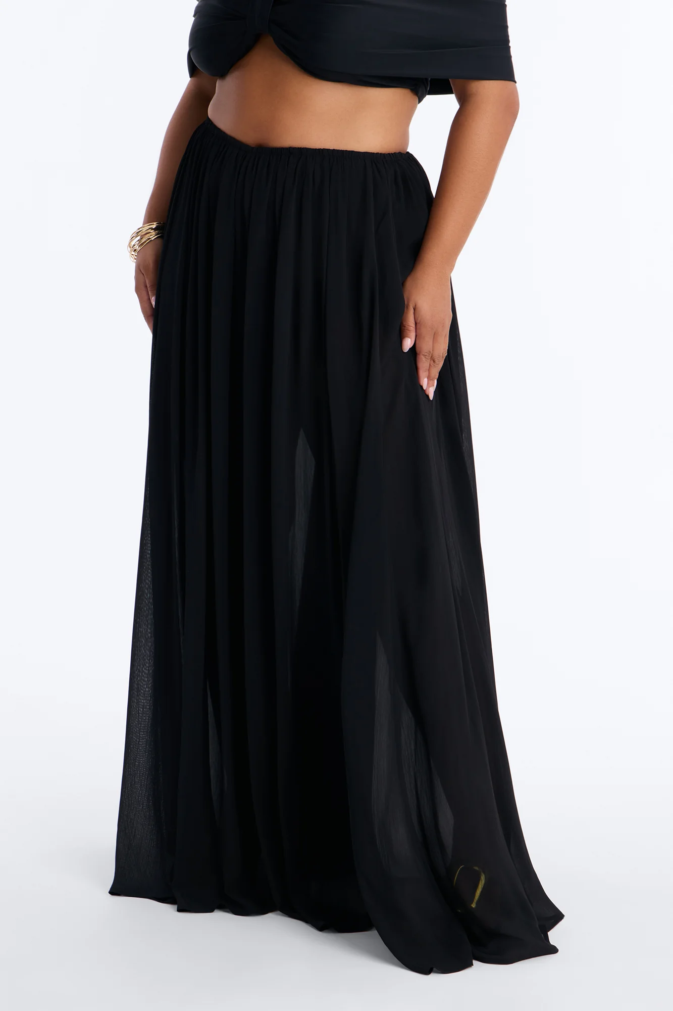 Moonlight Romantic Low Rise Chiffon Maxi Skirt - Black - Image 5