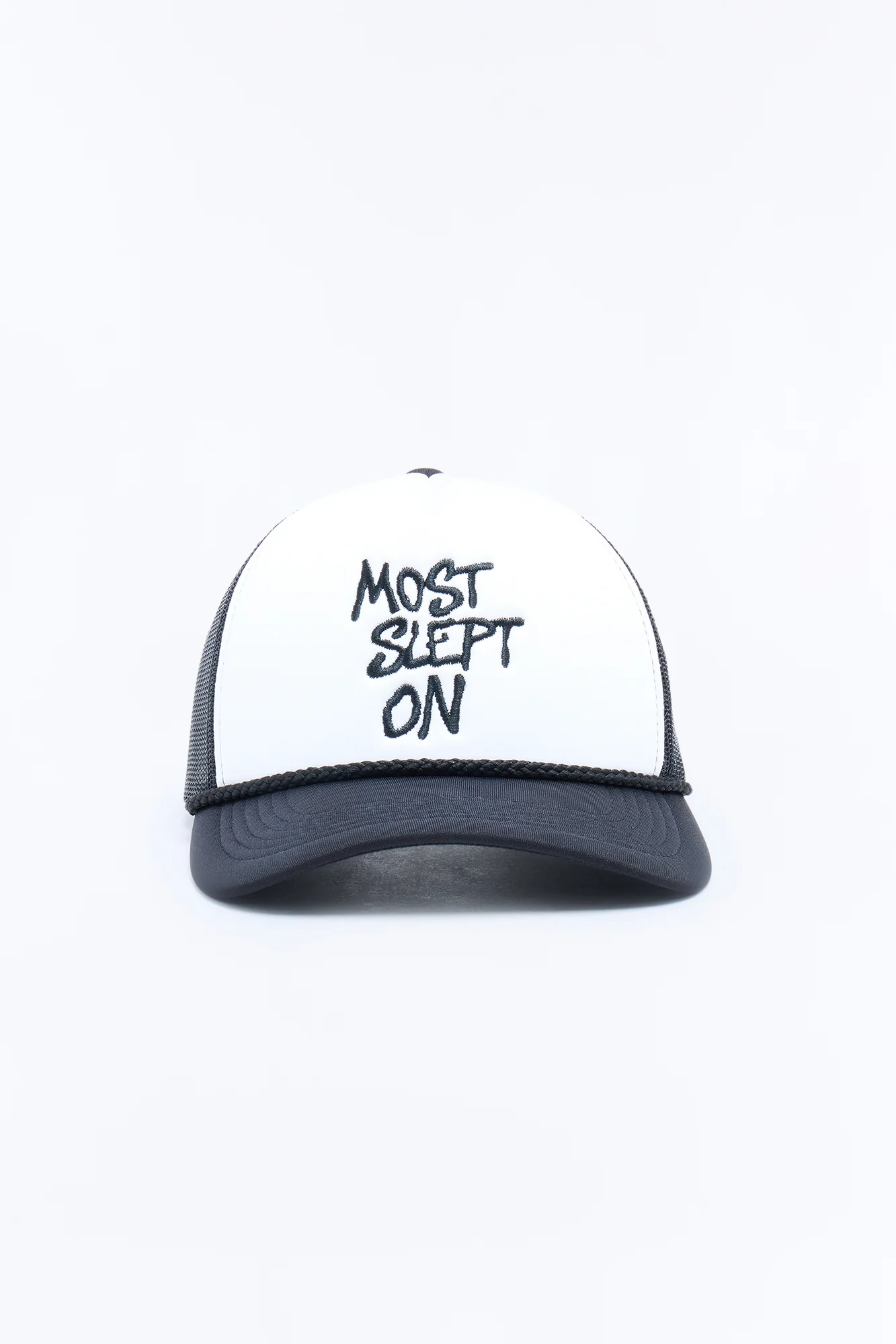 Most Slept On Embroidered Snapback Hat - White/Black