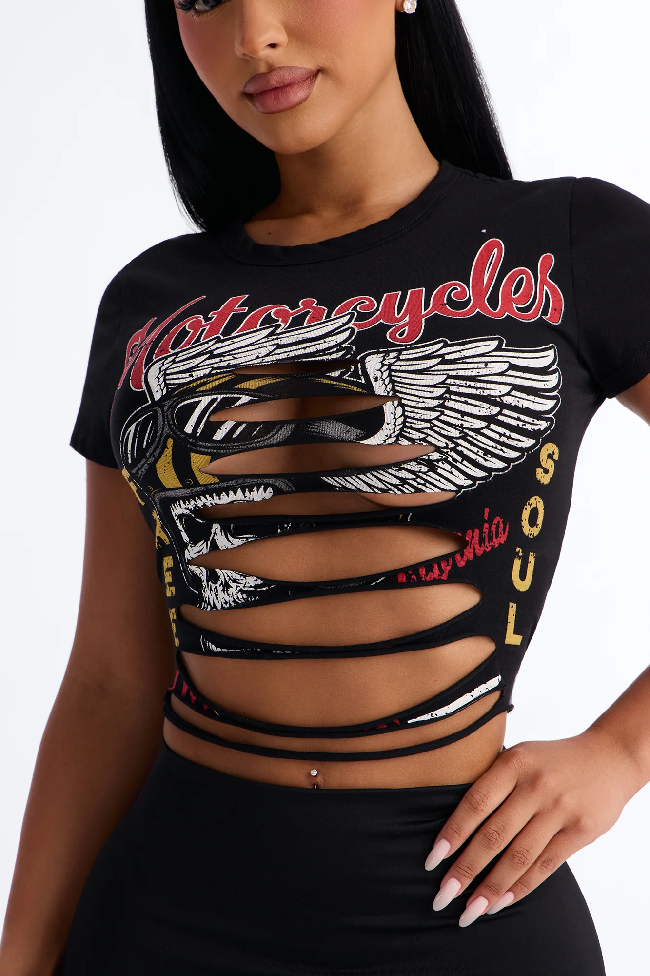 Motorcycles Freedom Cut Out Baby Tee - Black - Image 3
