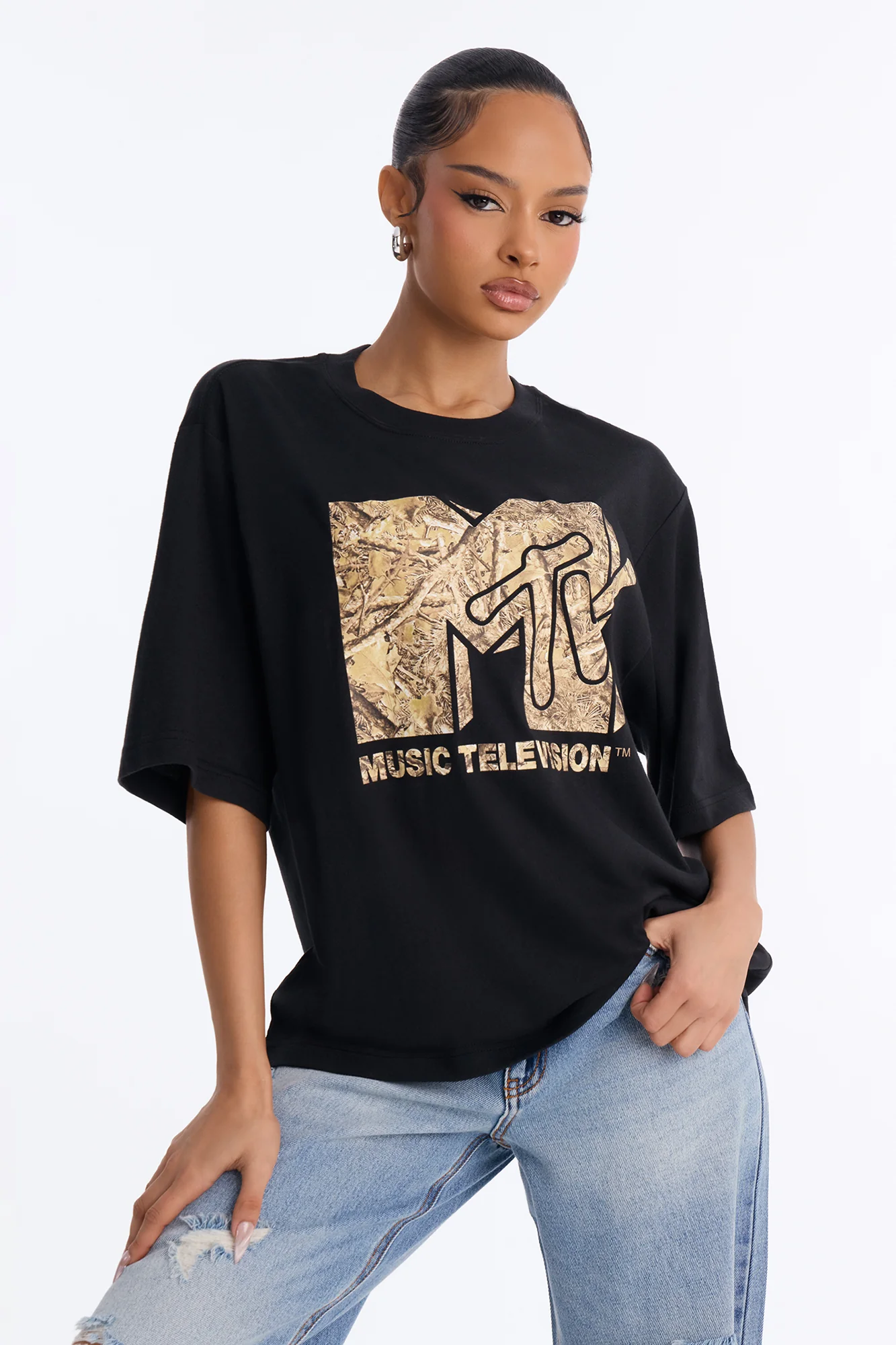 MTV Camo Fill Logo Boxy Tee - Black