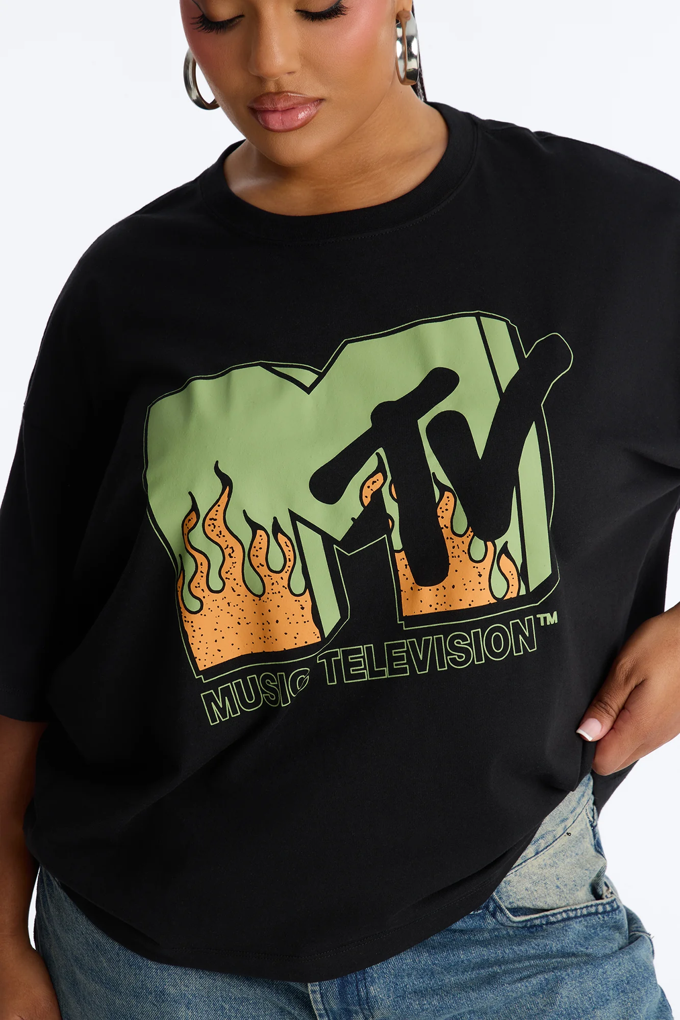 MTV Flames Boxy Tee - Black - Image 6