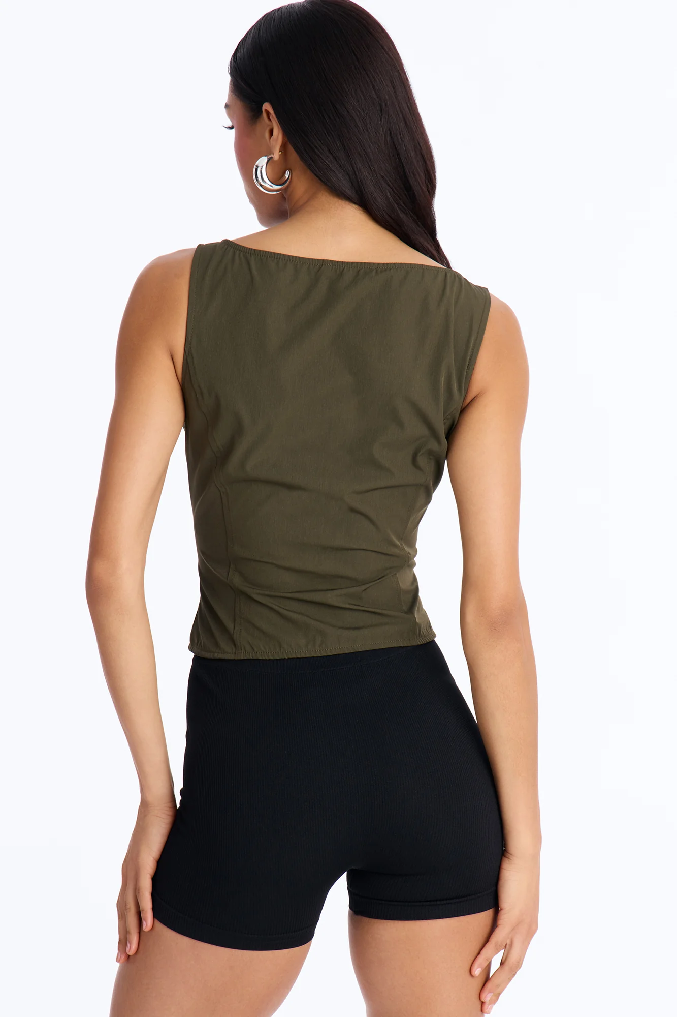 Murphy Button Up Crepe Top - Olive - Image 4