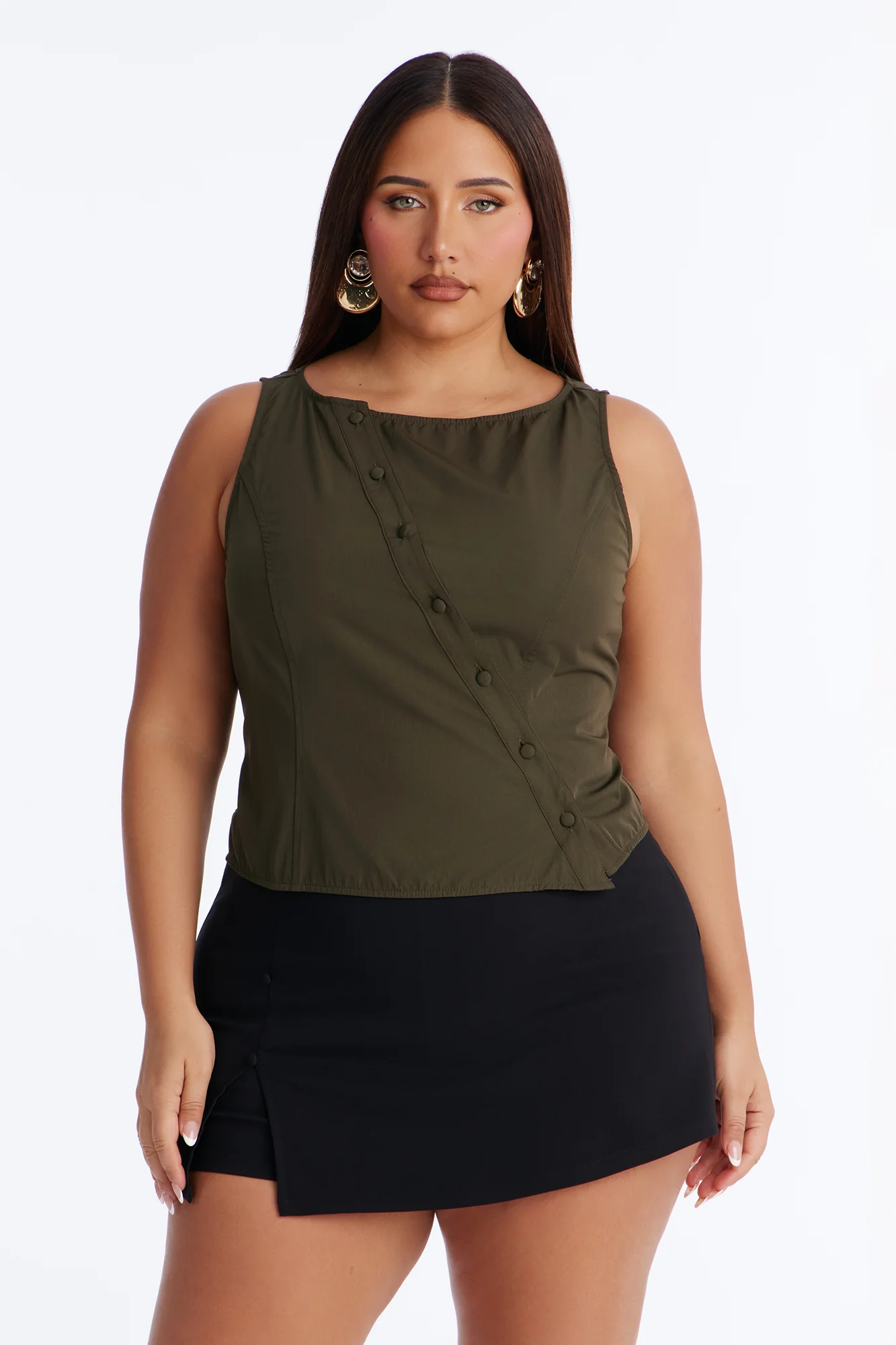 Murphy Button Up Crepe Top - Olive - Image 6