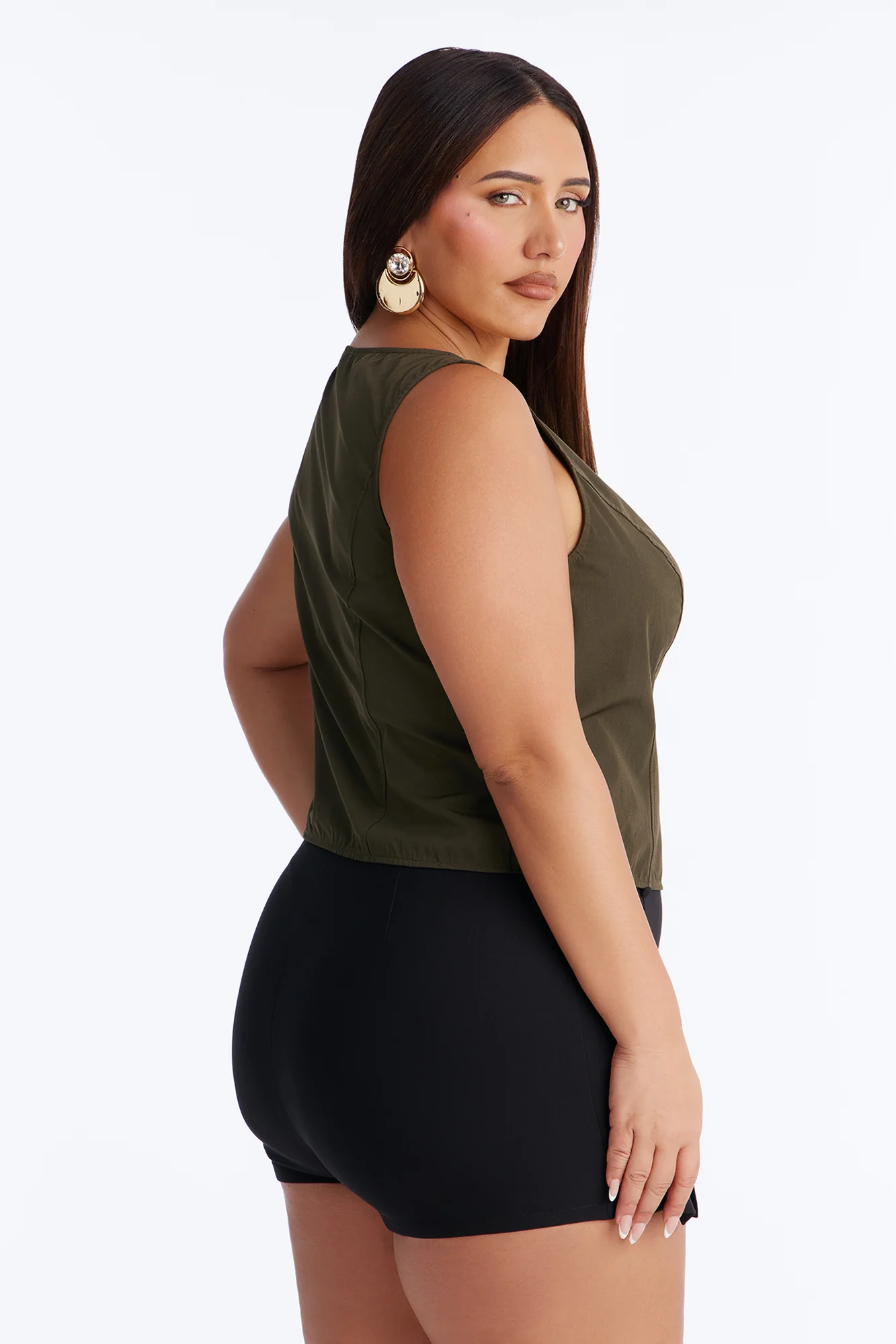 Murphy Button Up Crepe Top - Olive - Image 8