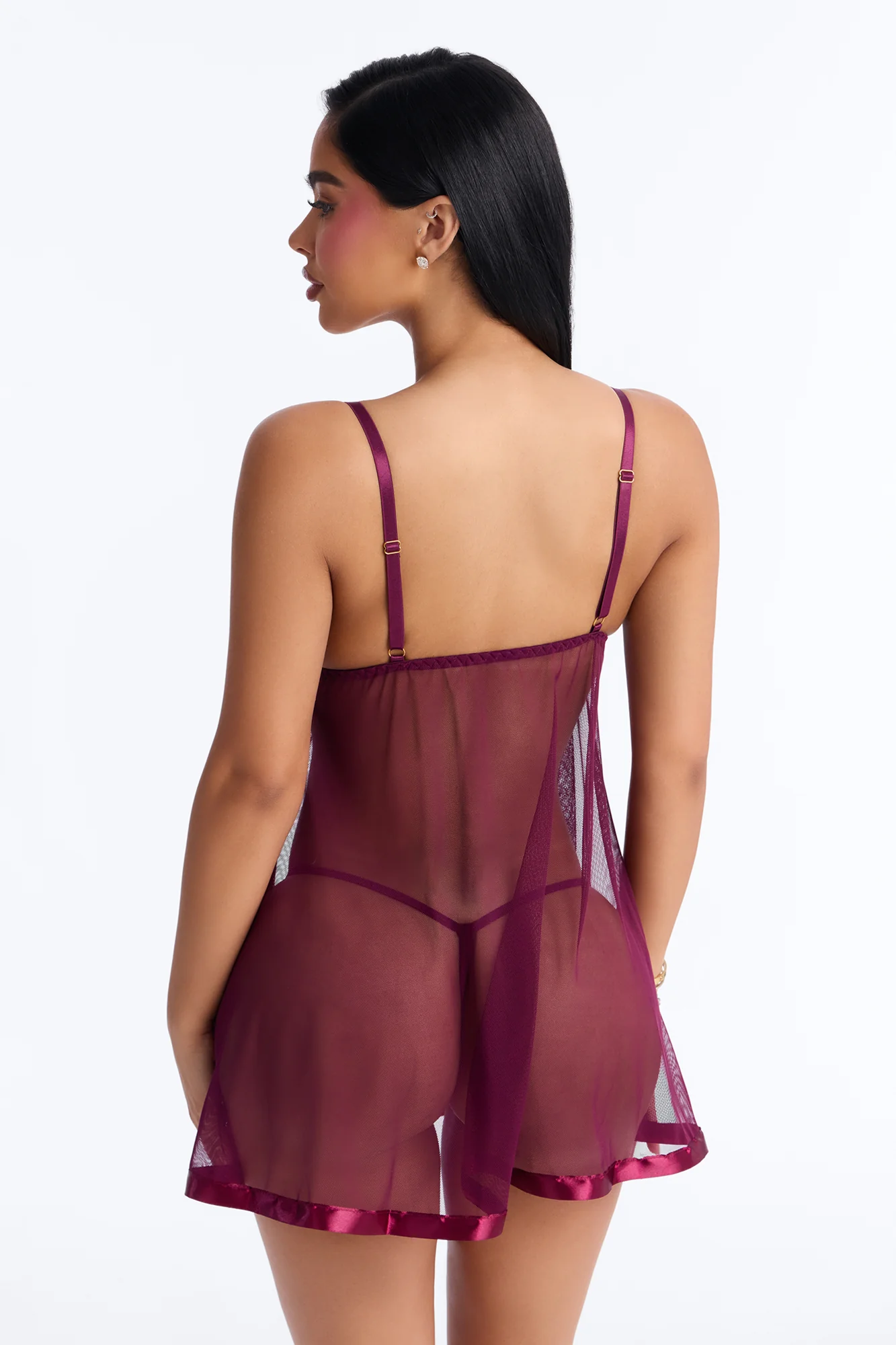 Must Be You Sheer Flyaway Lace Cup Babydoll - Purple - Image 3