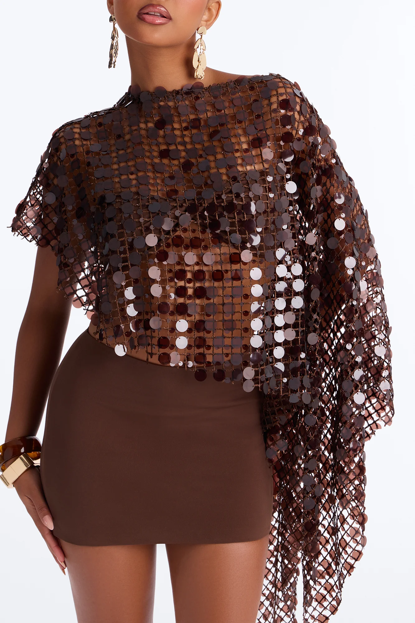 My Moment Embellished Poncho 3 Piece Skirt Set - Chocolate - Image 2
