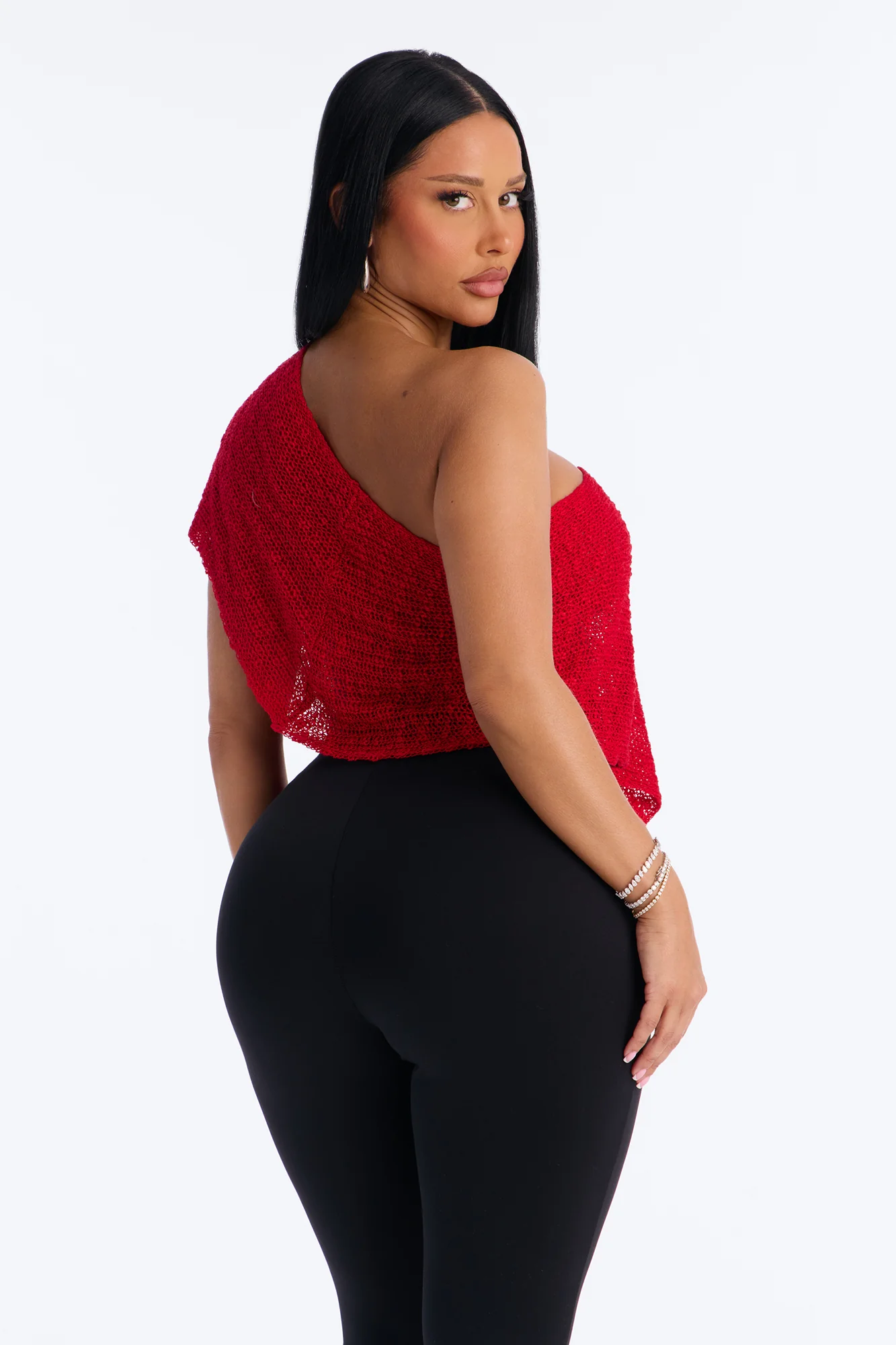 Mykonos NIghts Off Shoulder Sweater Top - Red - Image 4