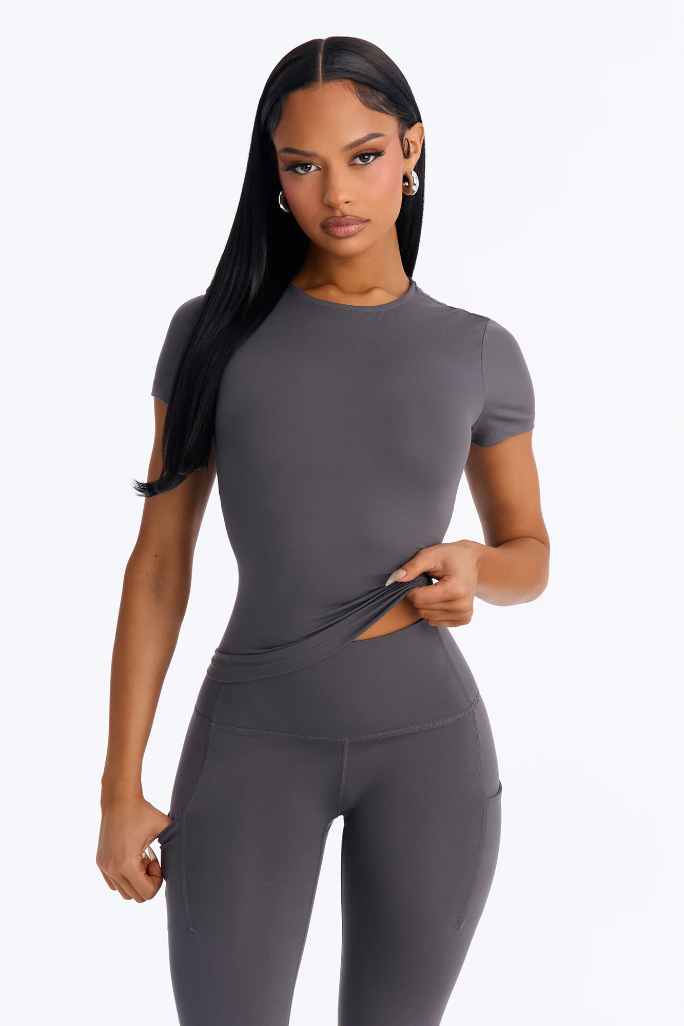 Myla Tricot Lounge Short Sleeve Top - Charcoal