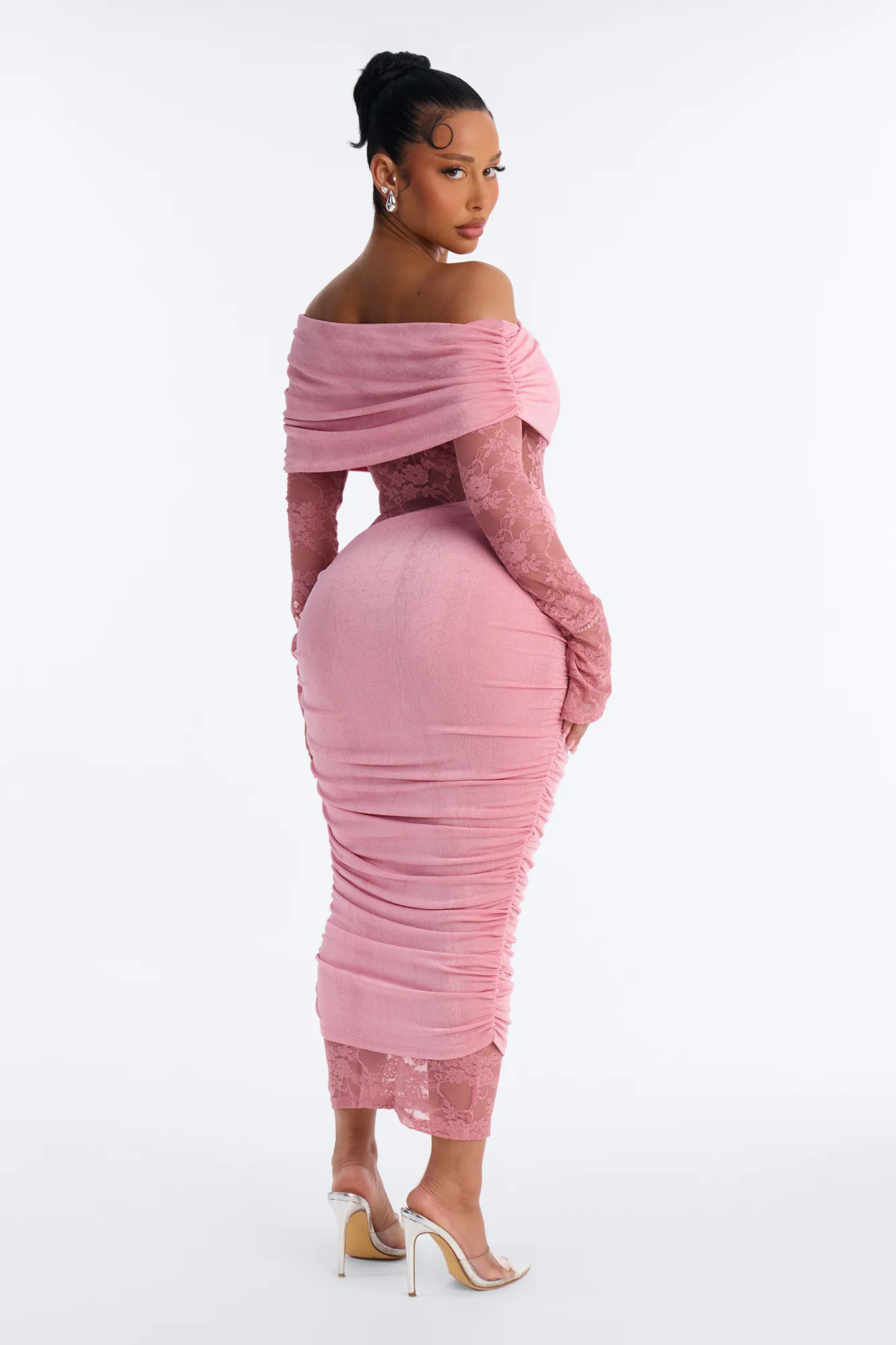 Nadia Lace Slinky Midi Dress - Mauve - Image 4
