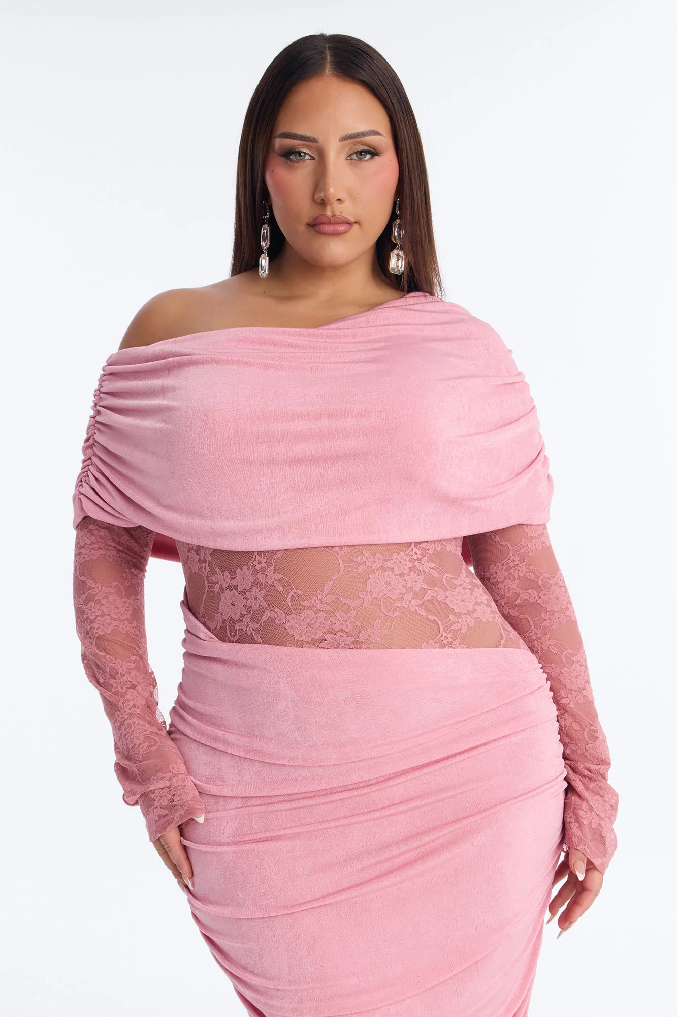 Nadia Lace Slinky Midi Dress - Mauve - Image 7