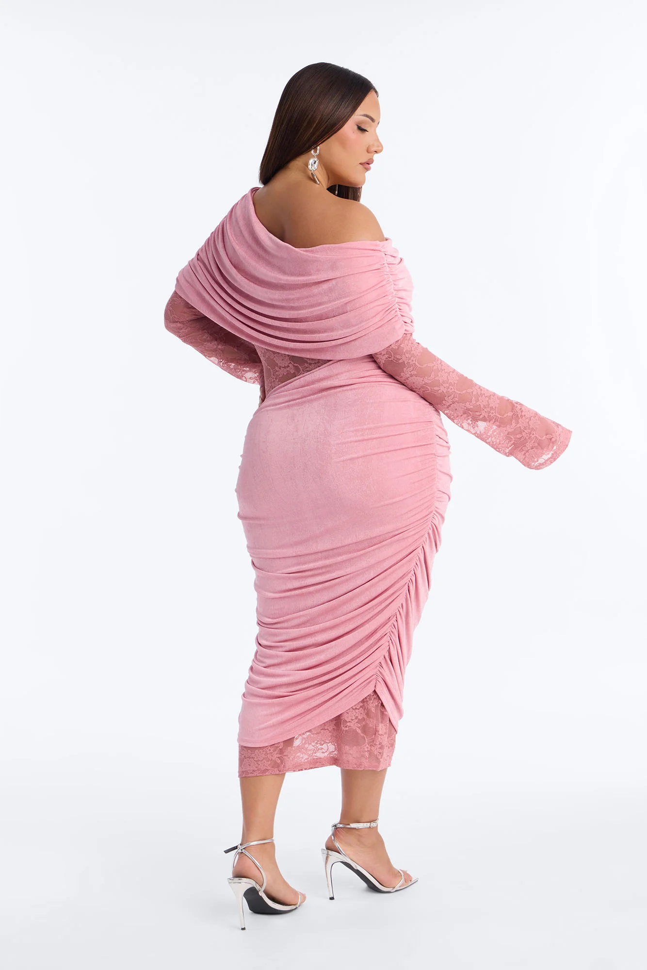 Nadia Lace Slinky Midi Dress - Mauve - Image 8