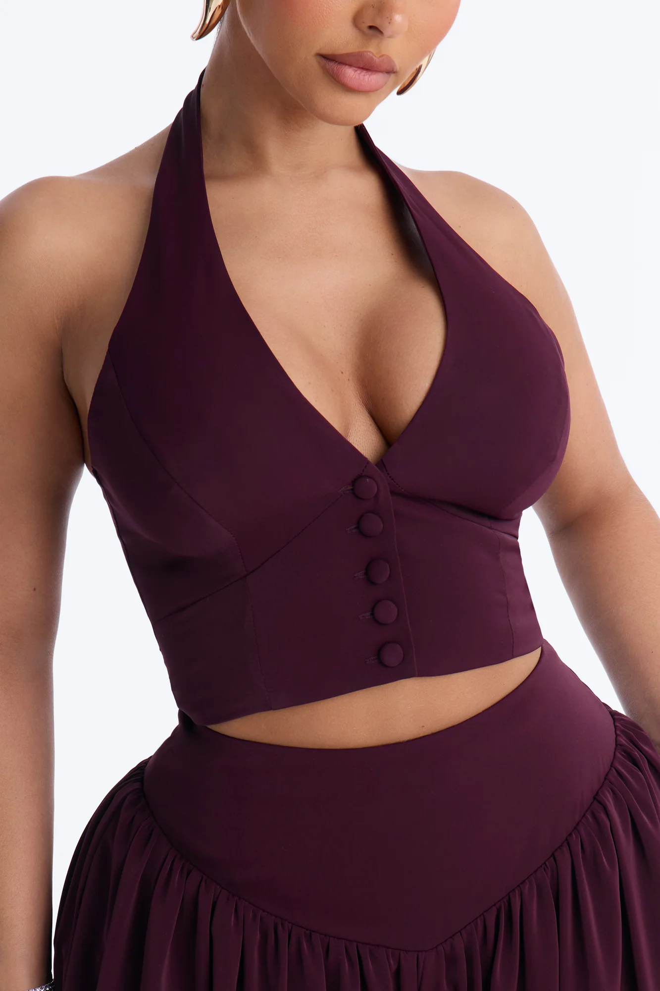 Nancy Satin Wide Leg Pant Set - Plum - Image 3