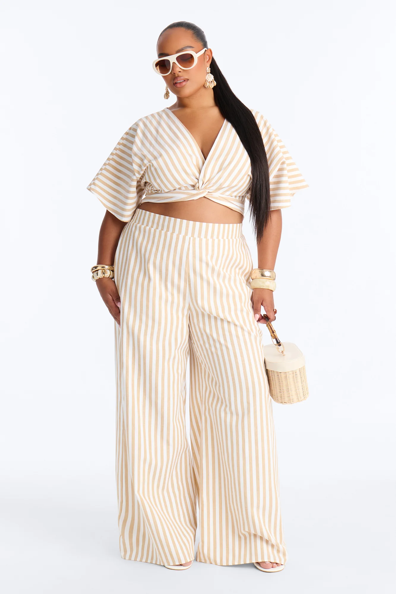 Nantucket Stripe Pant Set - Taupe - Image 5