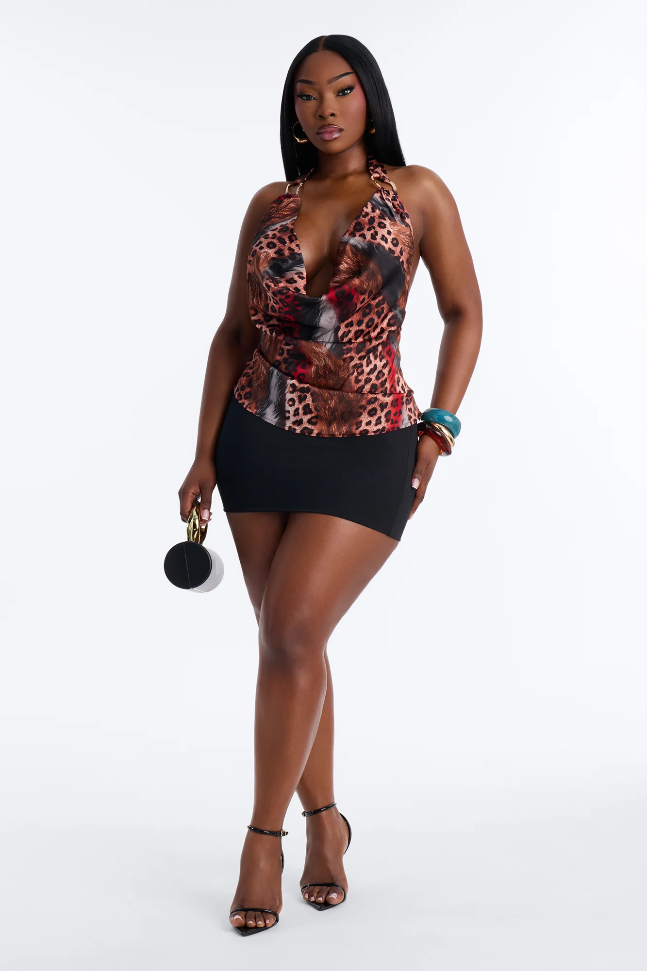 Nara Hardware Leopard Satin Halter Top - Brown/combo - Image 5