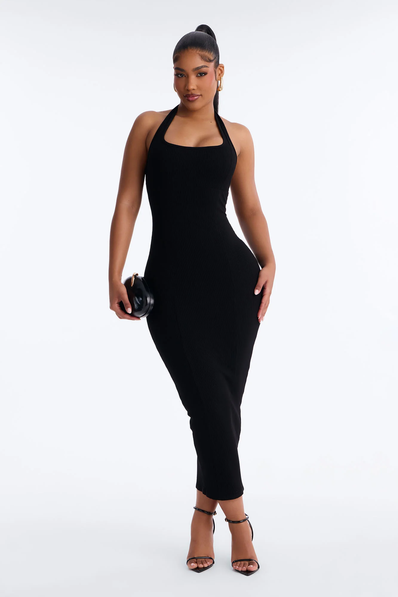 Natalia Halter Snatched Maxi Dress - Black