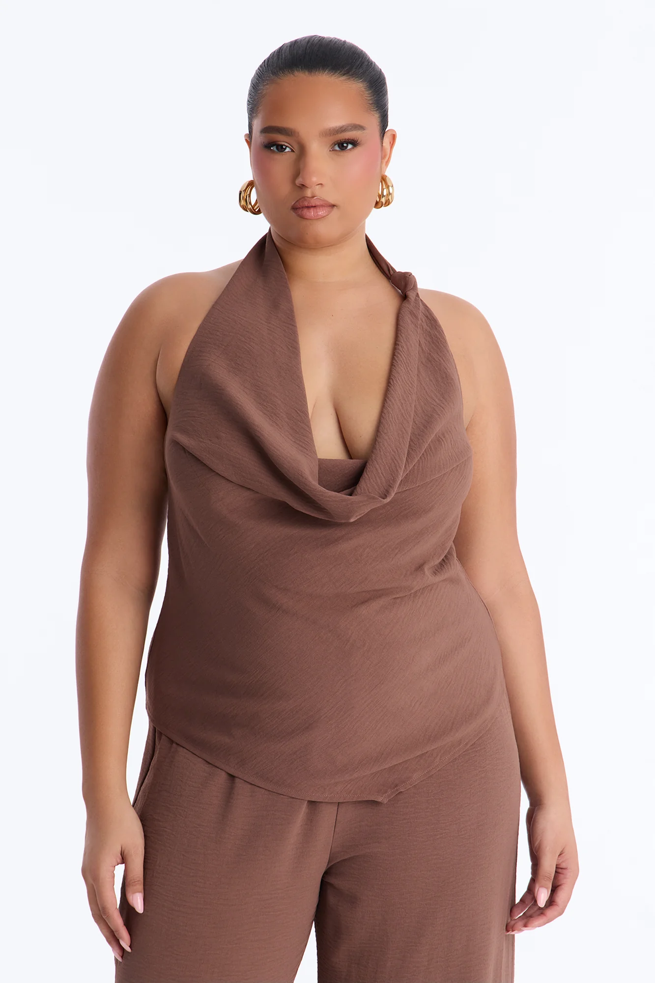 Natalie Halter Cowl Pant Set - Mocha - Image 6