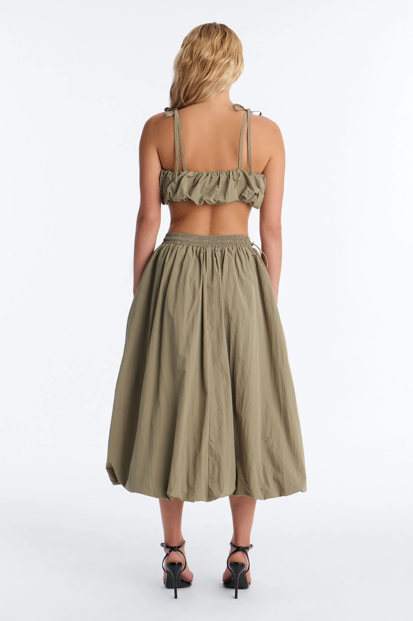 Natasha Nylon Midi Skirt Set - Olive - Image 4