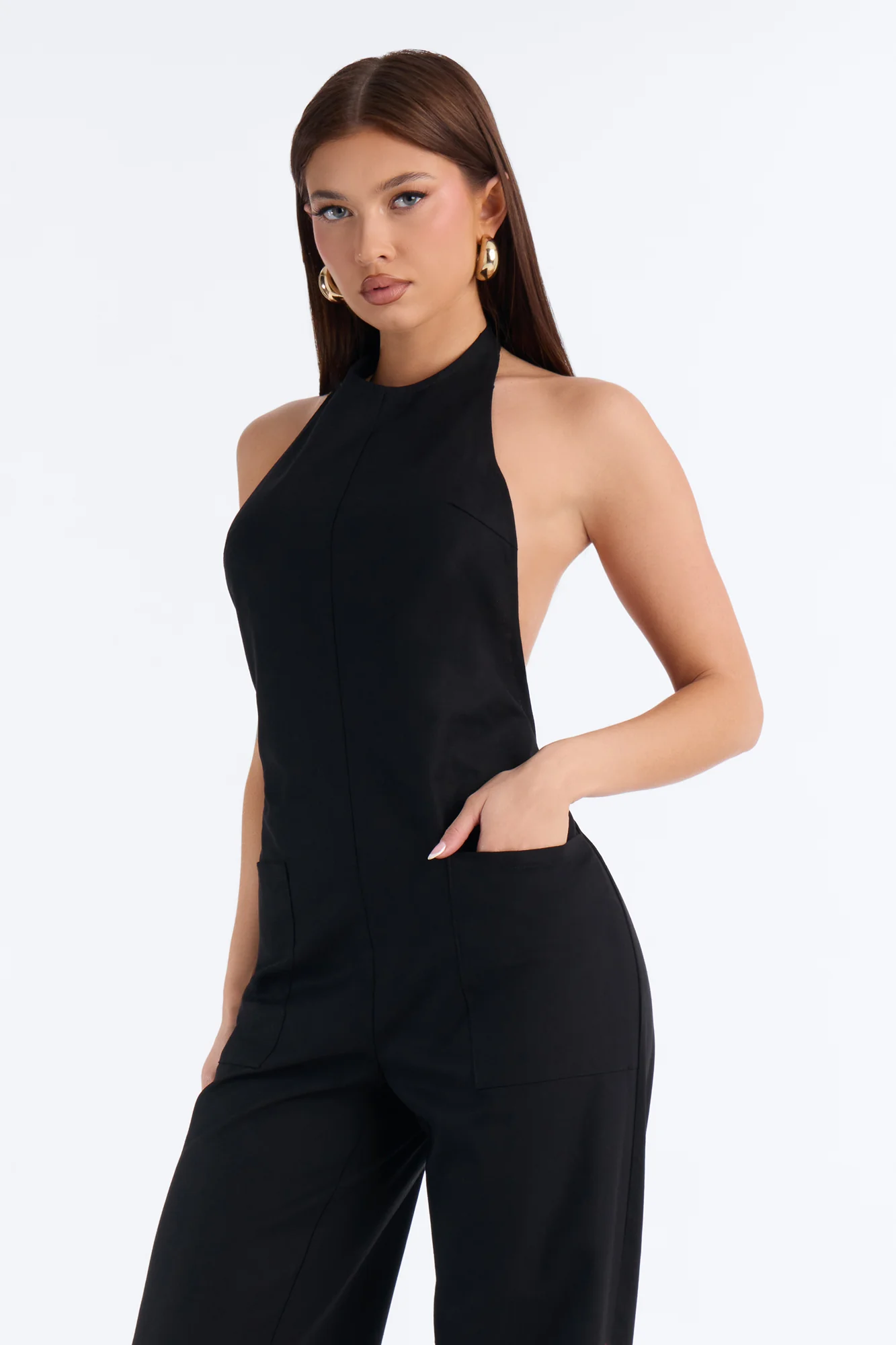 Nelly Linen Backless Jumpsuit - Black - Image 2