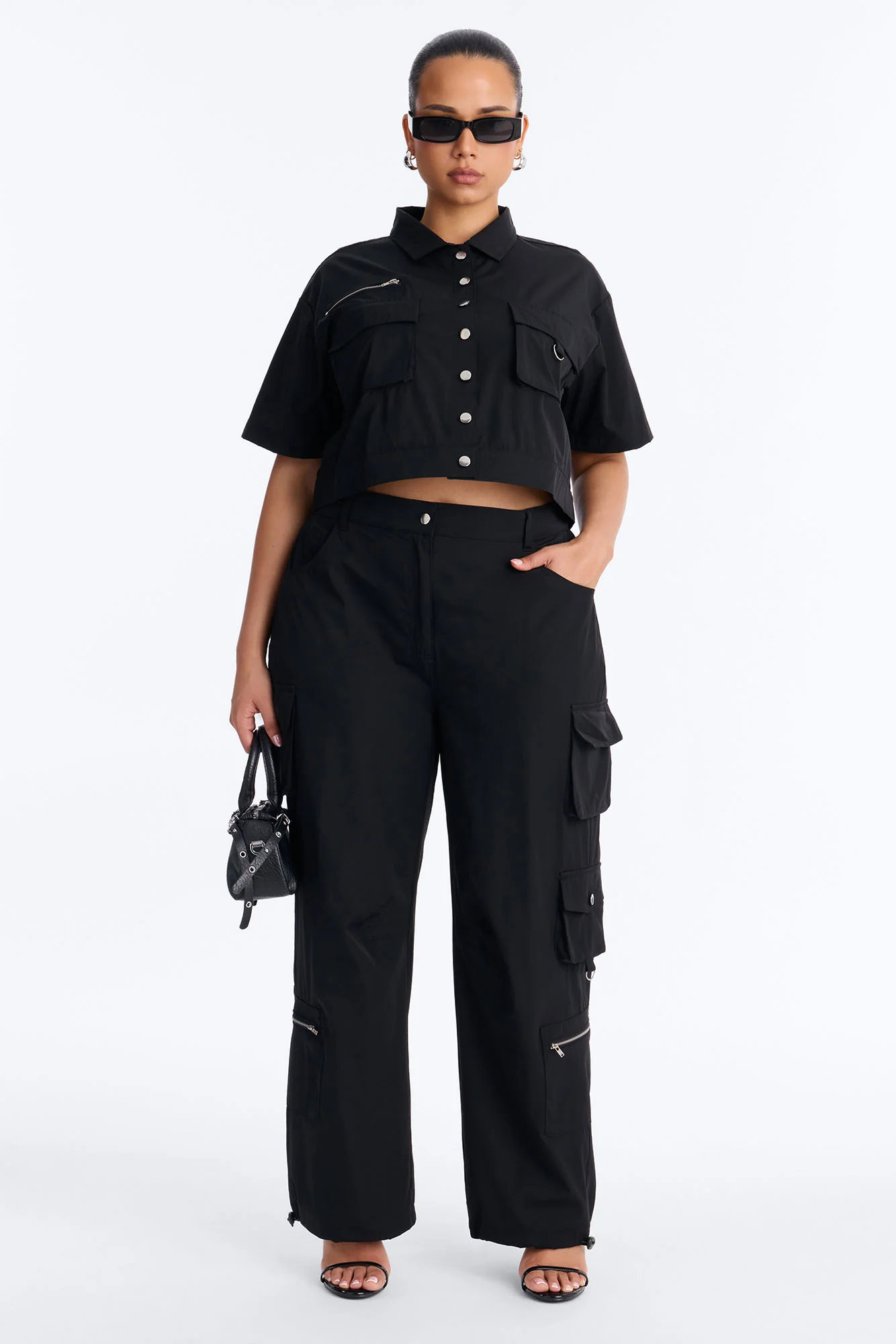 Nessa Nylon Cargo Pant Set - Black - Image 5