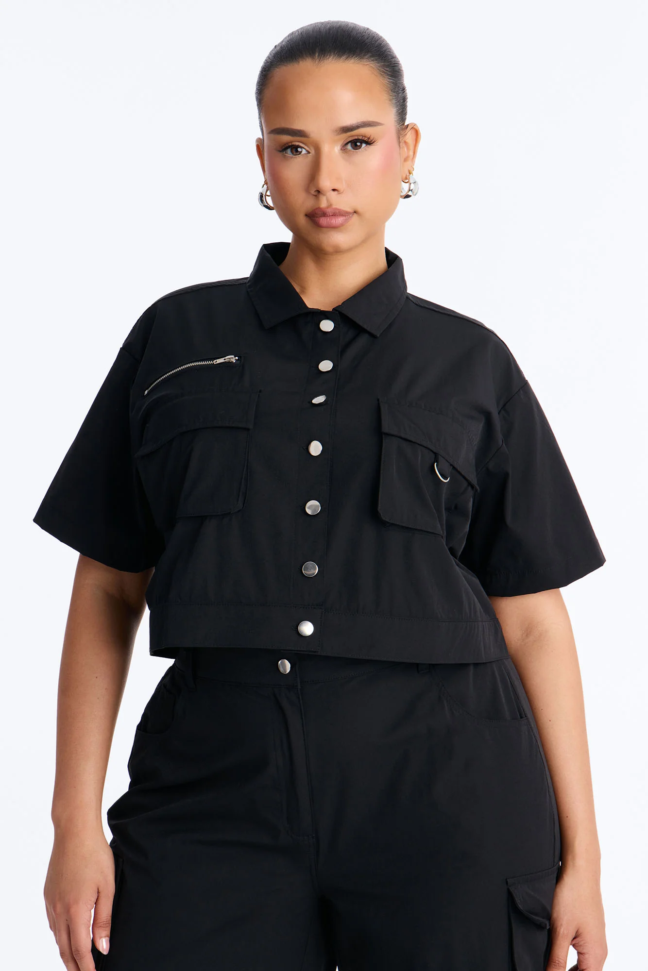 Nessa Nylon Cargo Pant Set - Black - Image 6