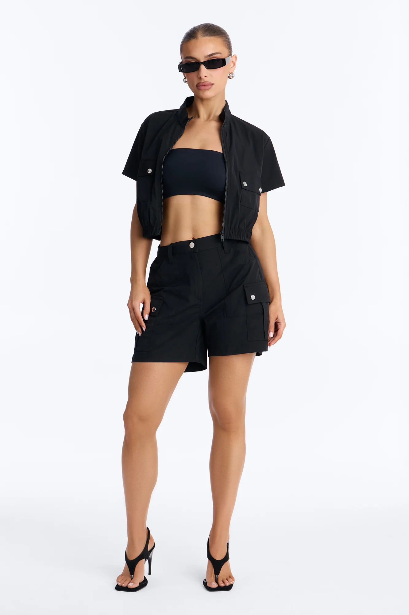 Nessa Nylon Cargo Short Set - Black