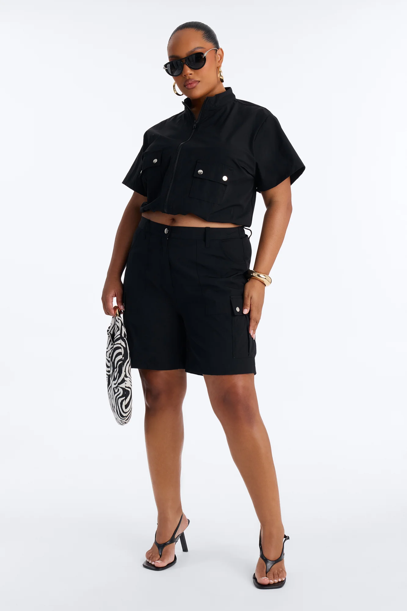 Nessa Nylon Cargo Short Set - Black - Image 5