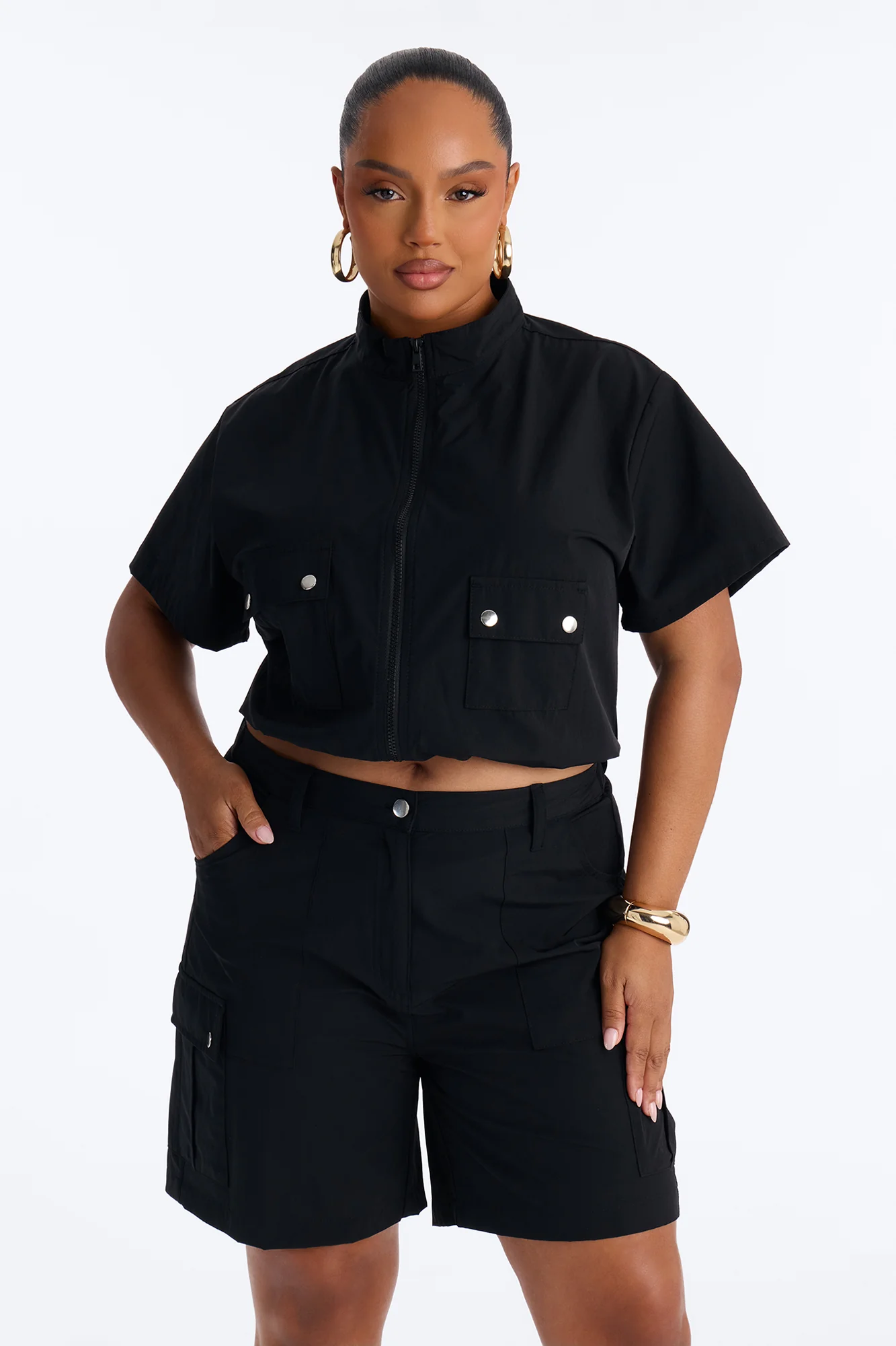 Nessa Nylon Cargo Short Set - Black - Image 6