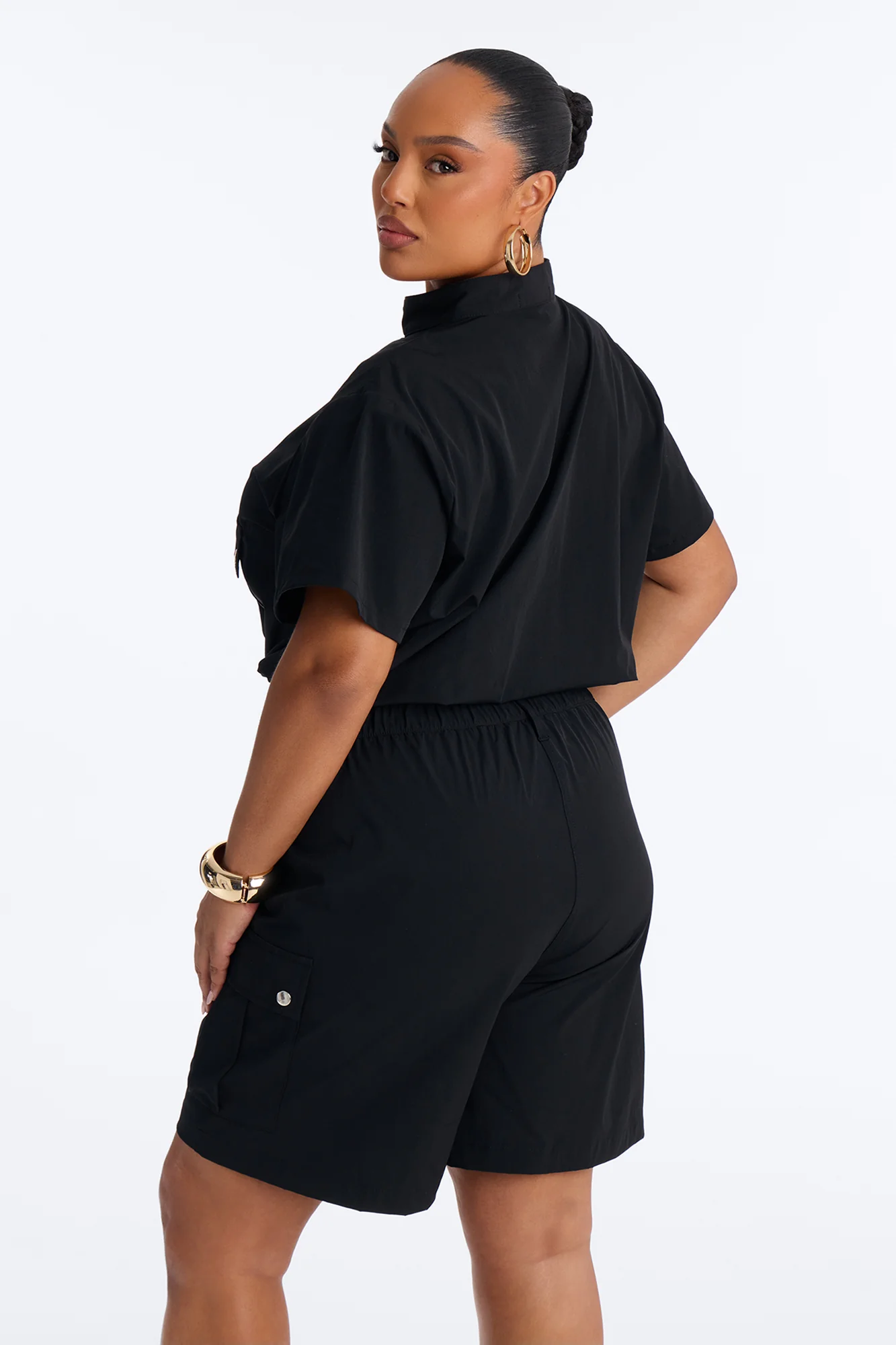Nessa Nylon Cargo Short Set - Black - Image 8