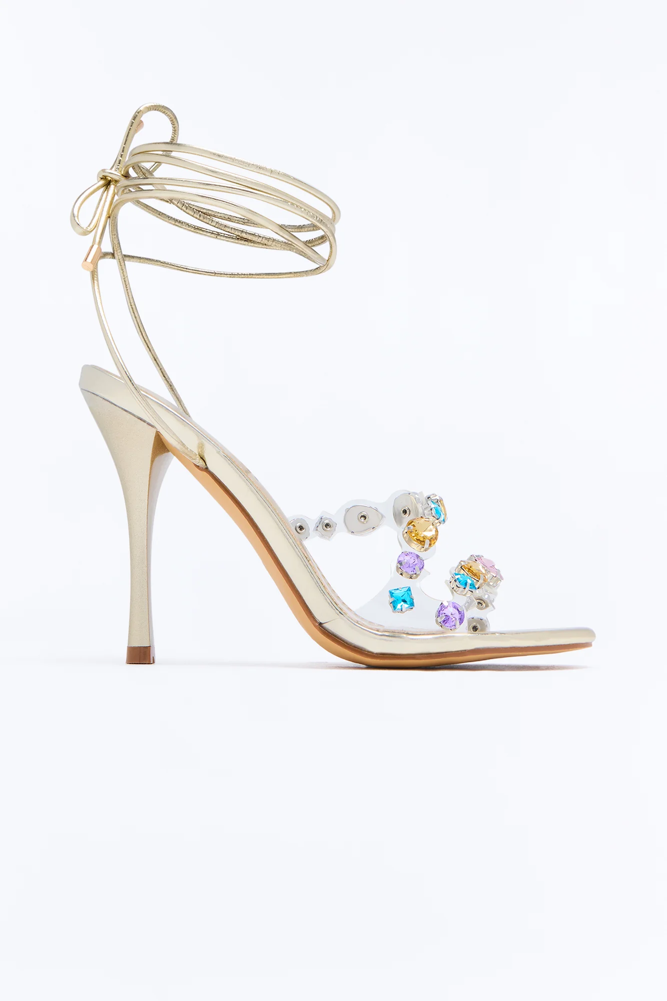 Never Enough Rhinestone Wrap Up Heels - Gold - Image 3