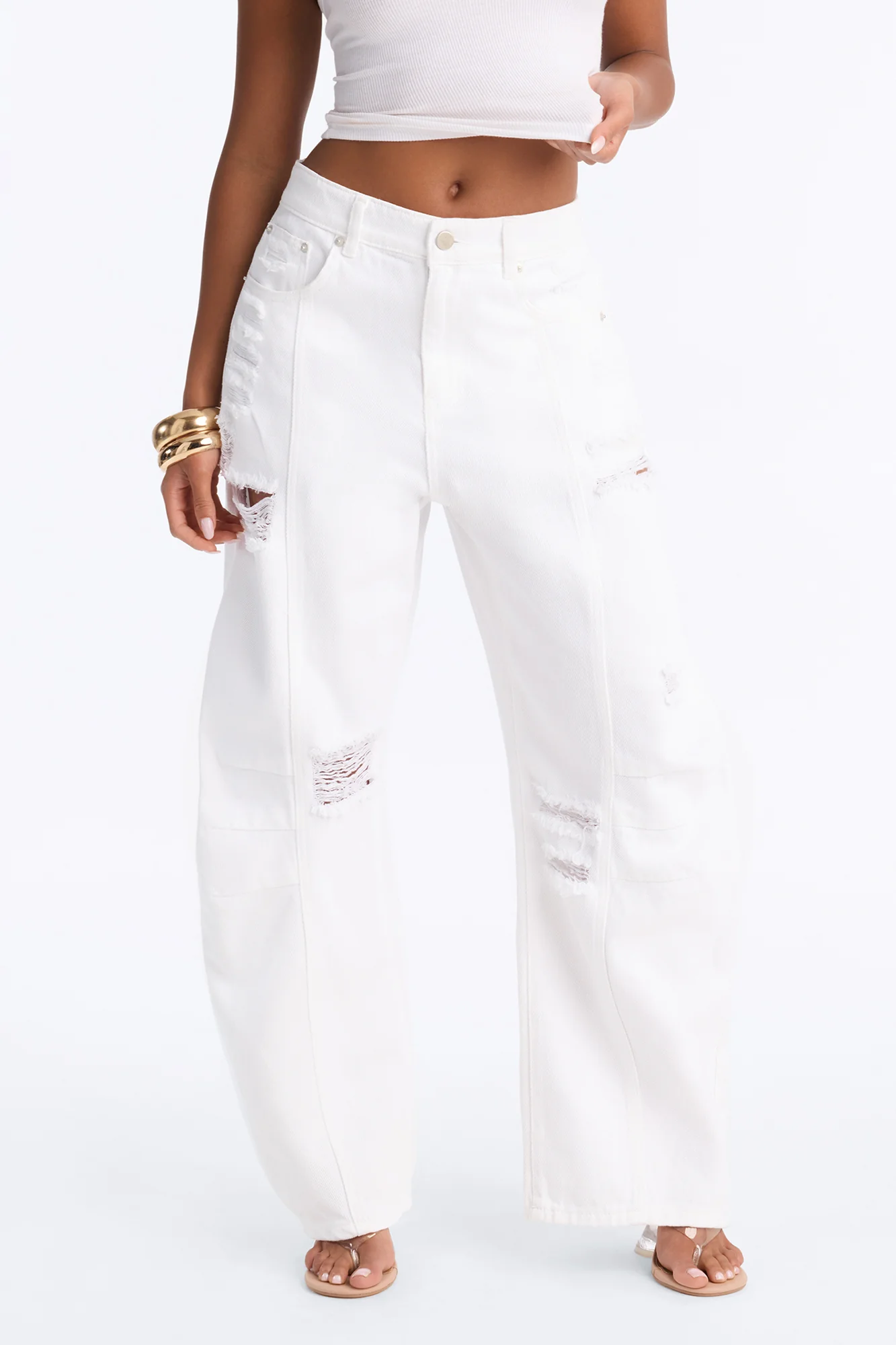 New Standard Ripped Barrel Leg Jeans - White - Image 2