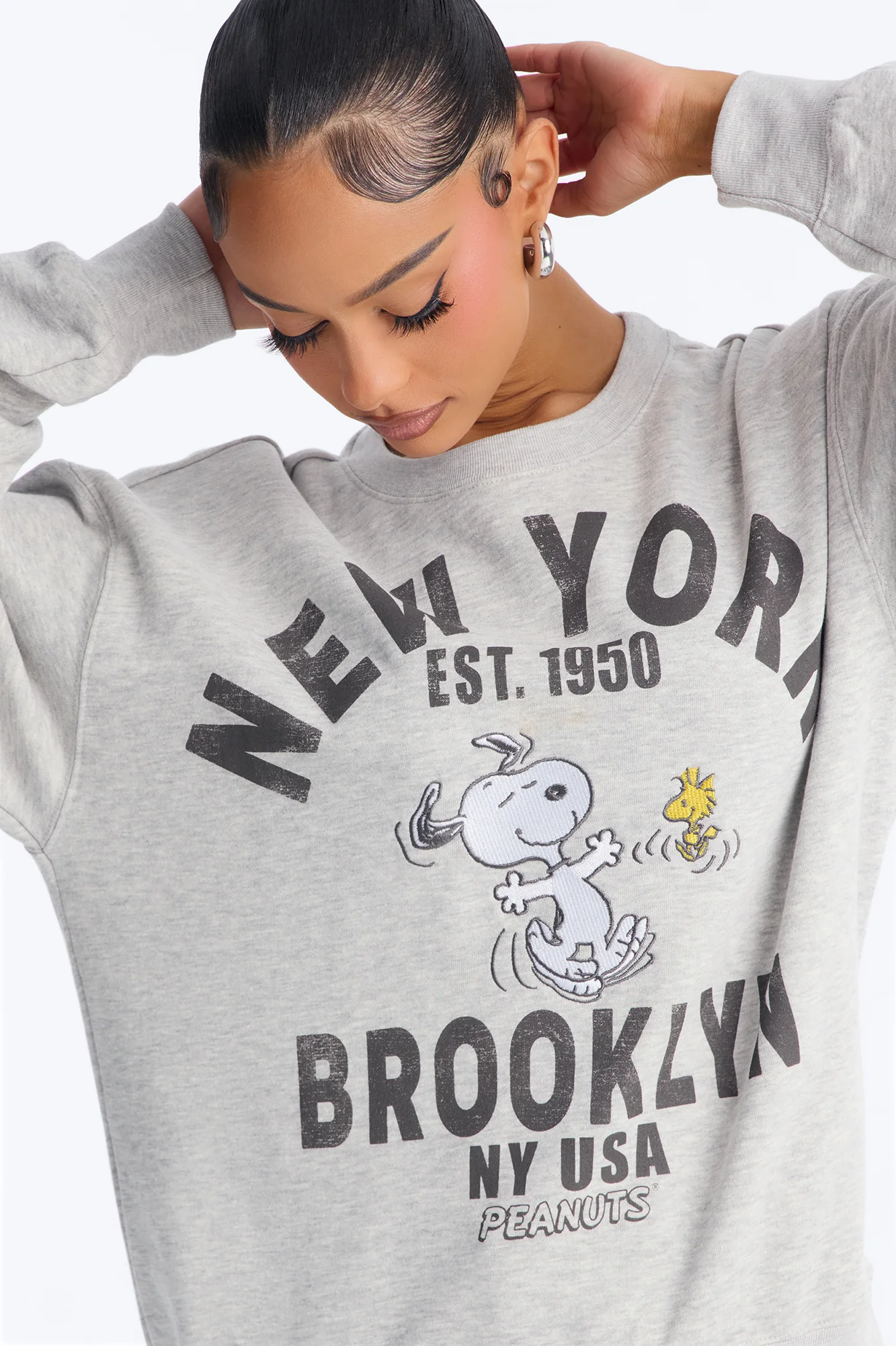New York Snoopy Crew Sweatshirt - Heather Grey - Image 3
