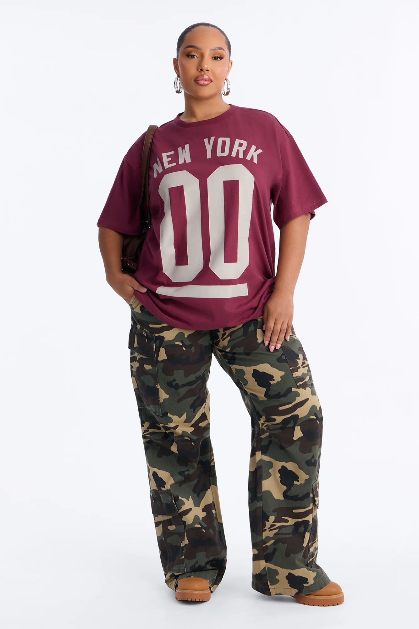 New York Staple Boxy Mock Tee - Burgundy - Image 2