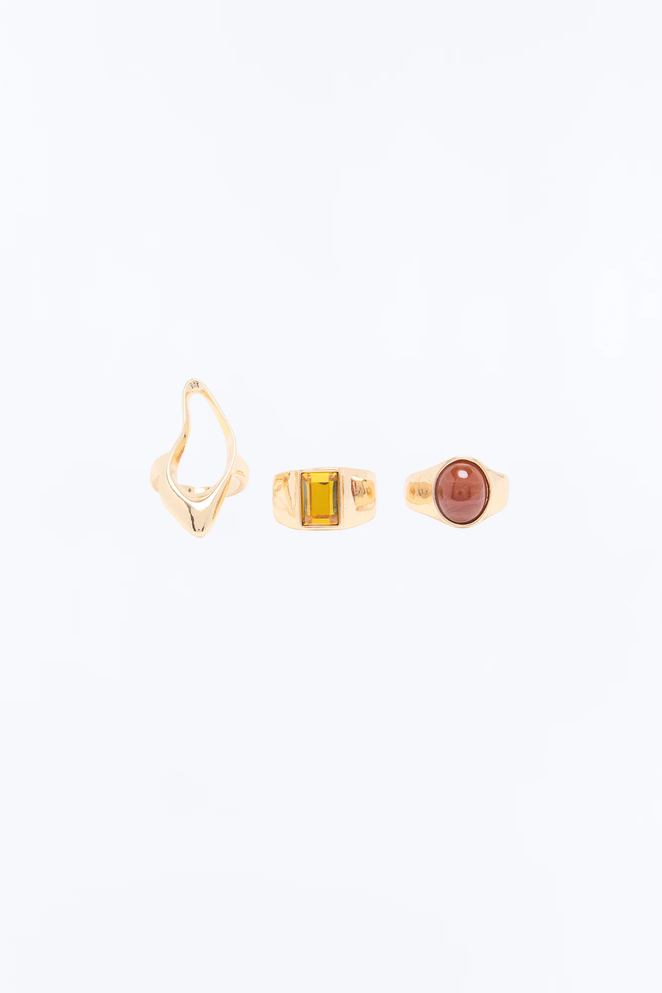 Neyara 3 Piece Rings Set - Gold/Brown - Image 3