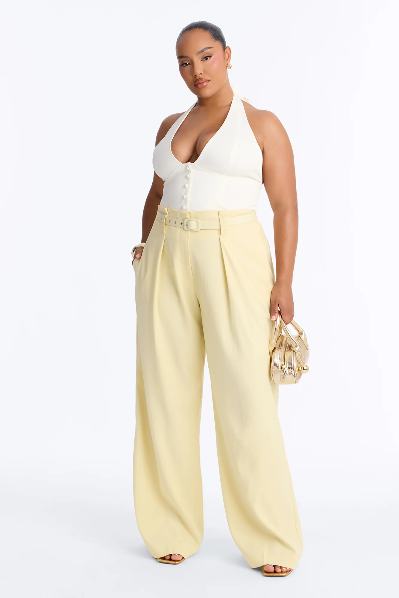 Nicole Belted Straight Leg Trouser - Butter Yellow - Image 5