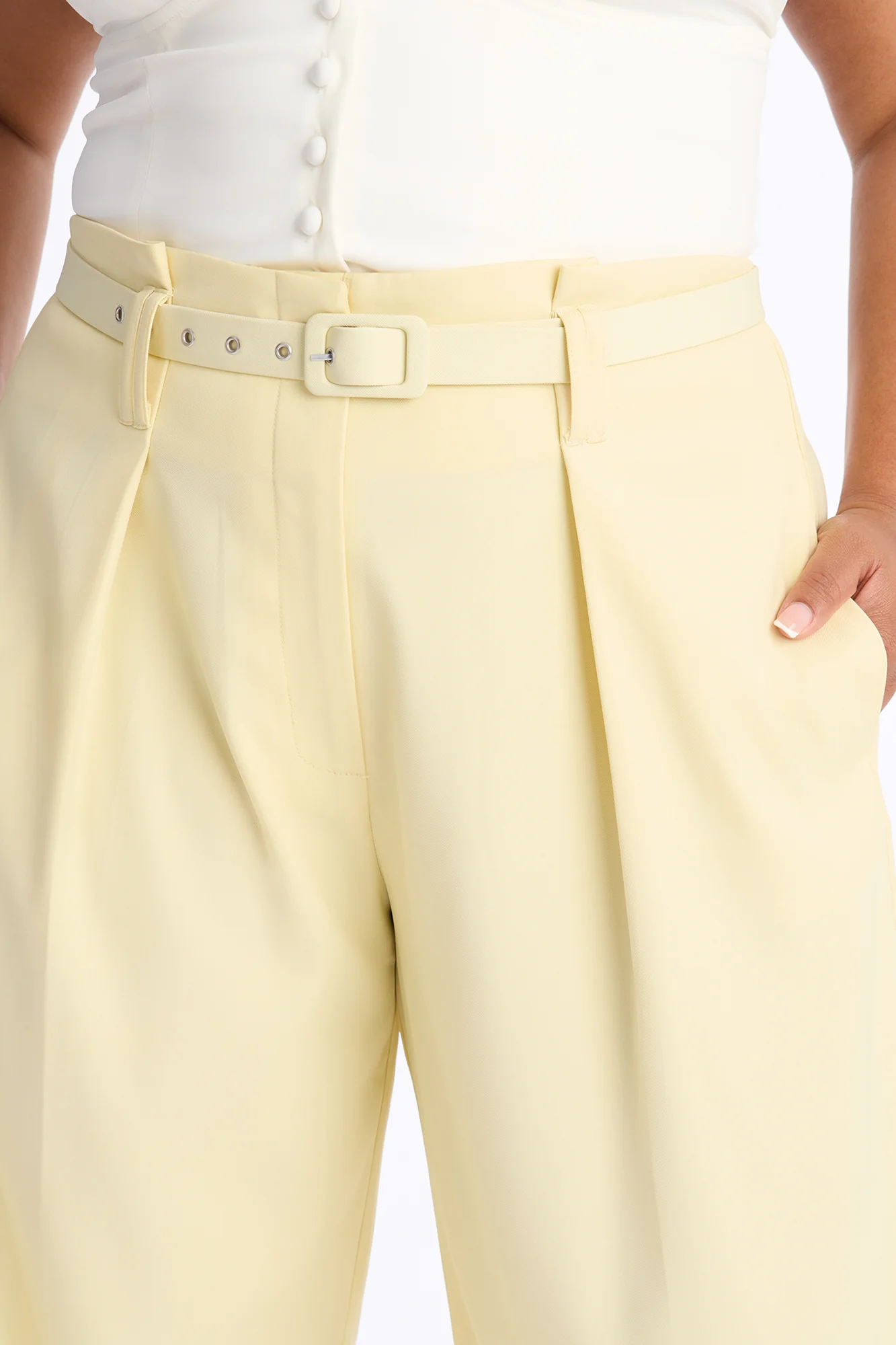 Nicole Belted Straight Leg Trouser - Butter Yellow - Image 7