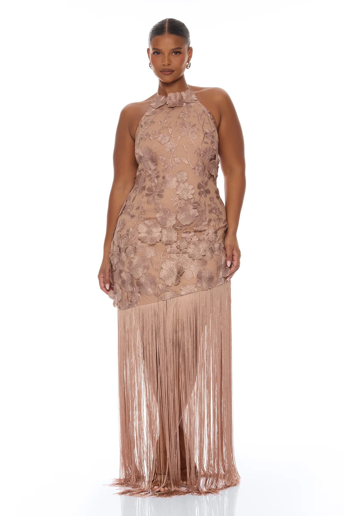 Nicole Embroidered Fringe Maxi Dress - Mocha - Image 5