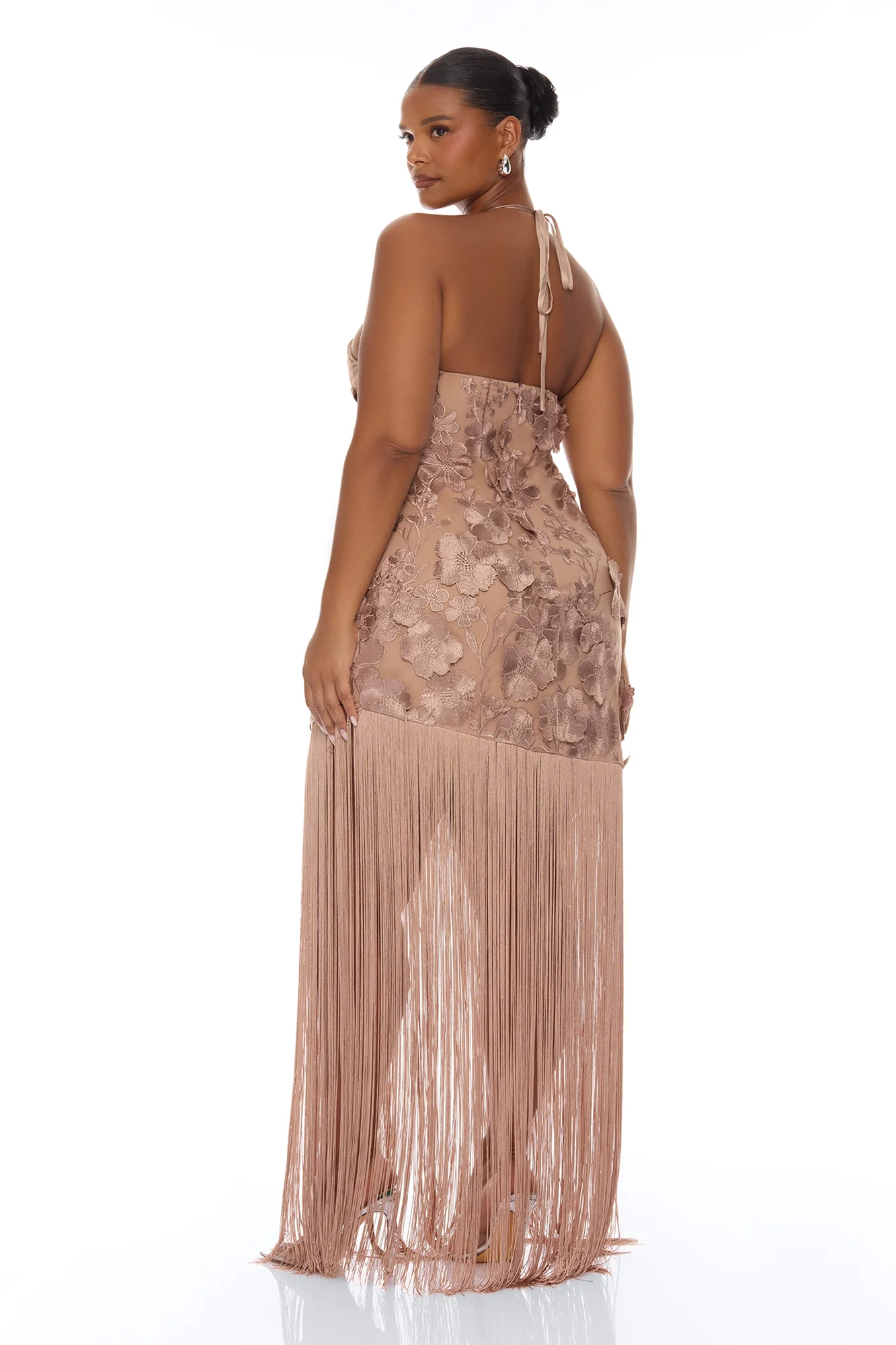 Nicole Embroidered Fringe Maxi Dress - Mocha - Image 8